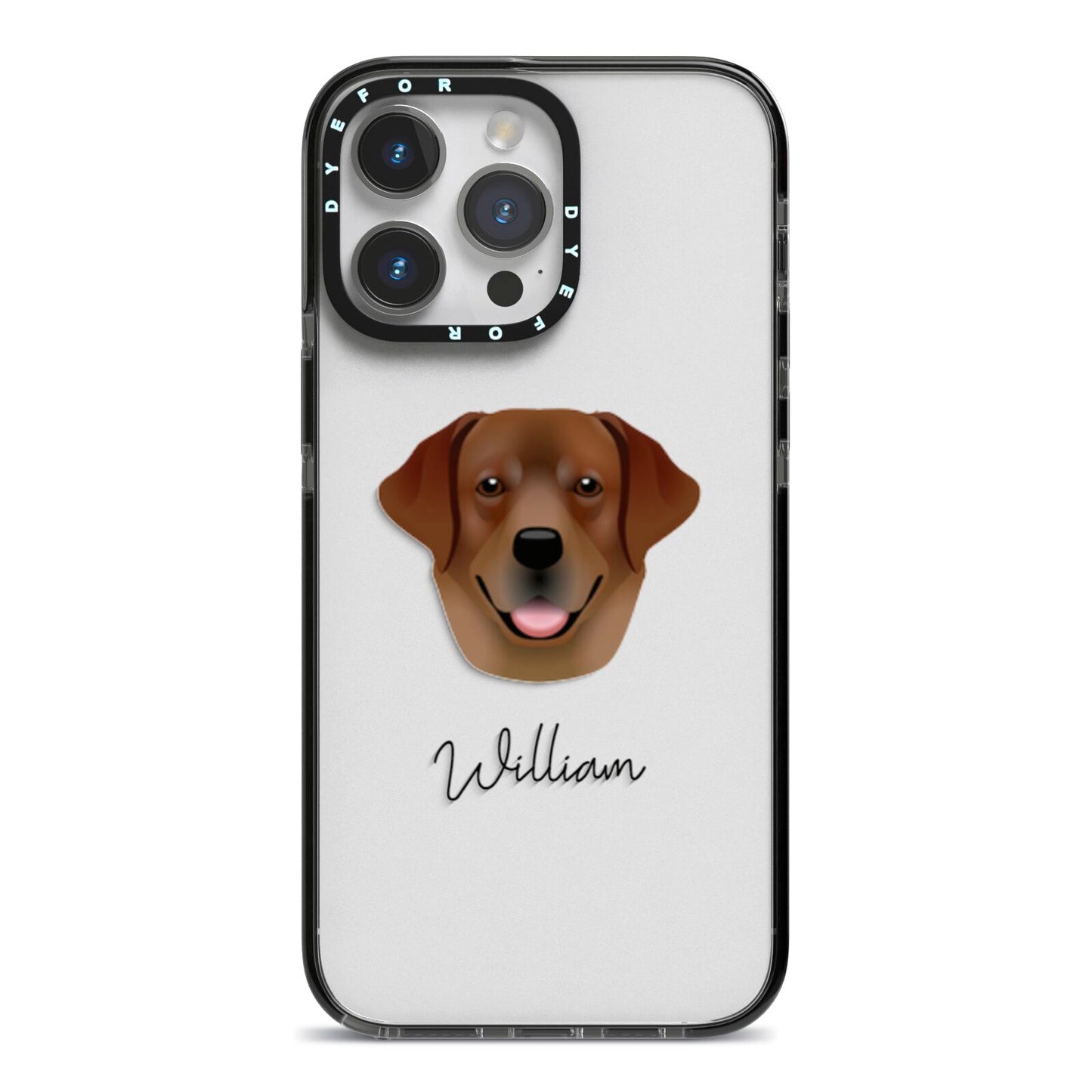 Golden Labrador Personalised iPhone 14 Pro Max Black Impact Case on Silver phone