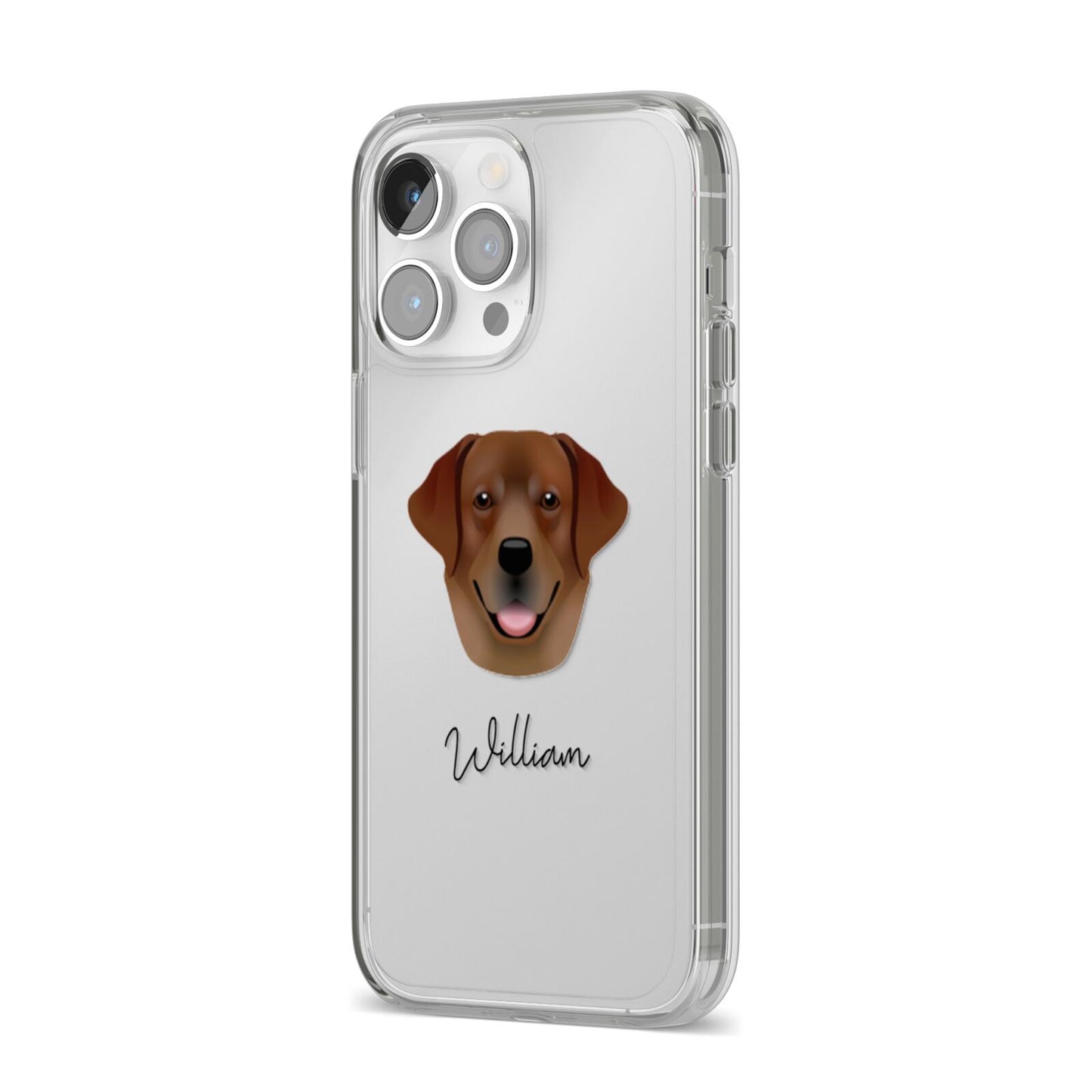 Golden Labrador Personalised iPhone 14 Pro Max Clear Tough Case Silver Angled Image