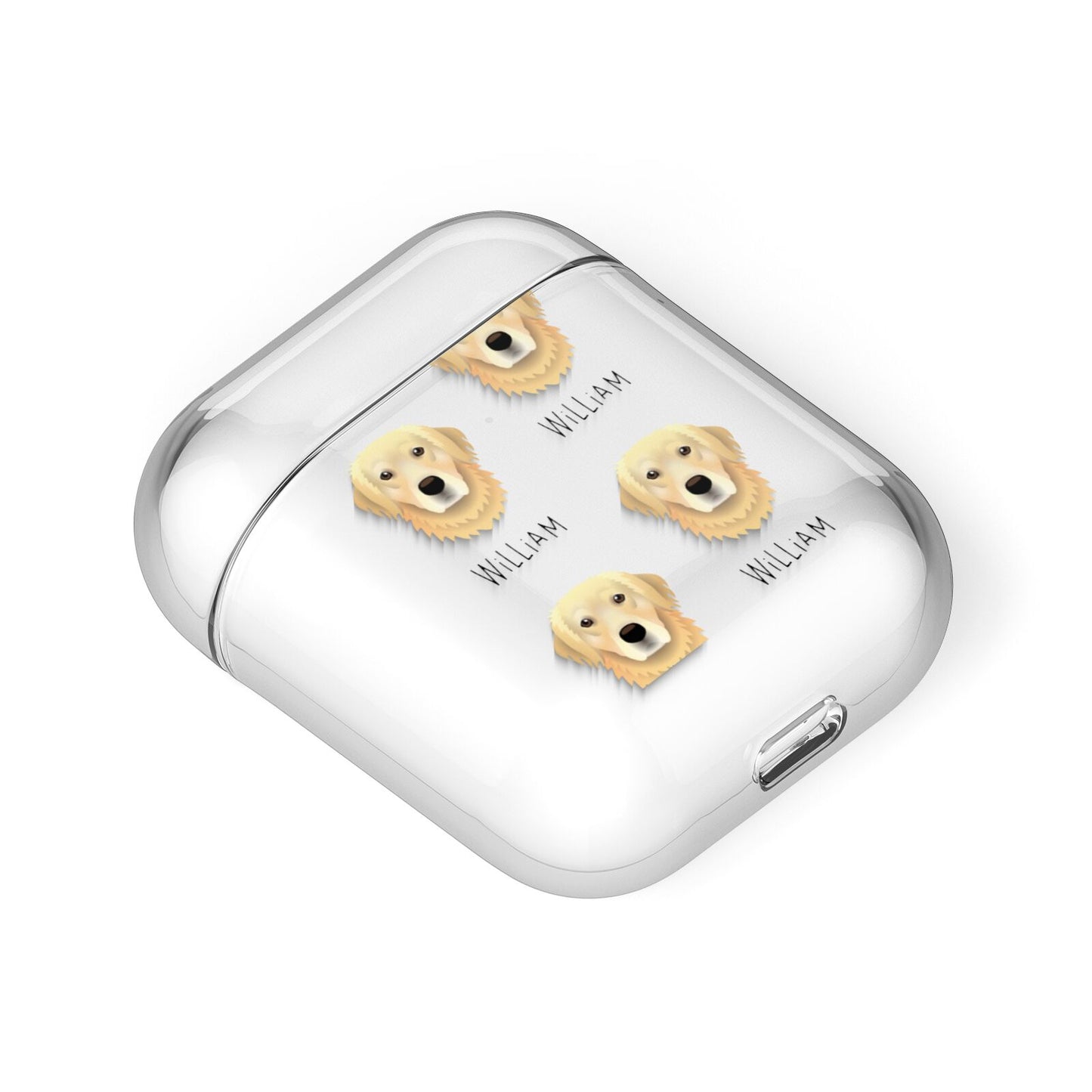 Golden Retriever Icon with Name AirPods Case Laid Flat