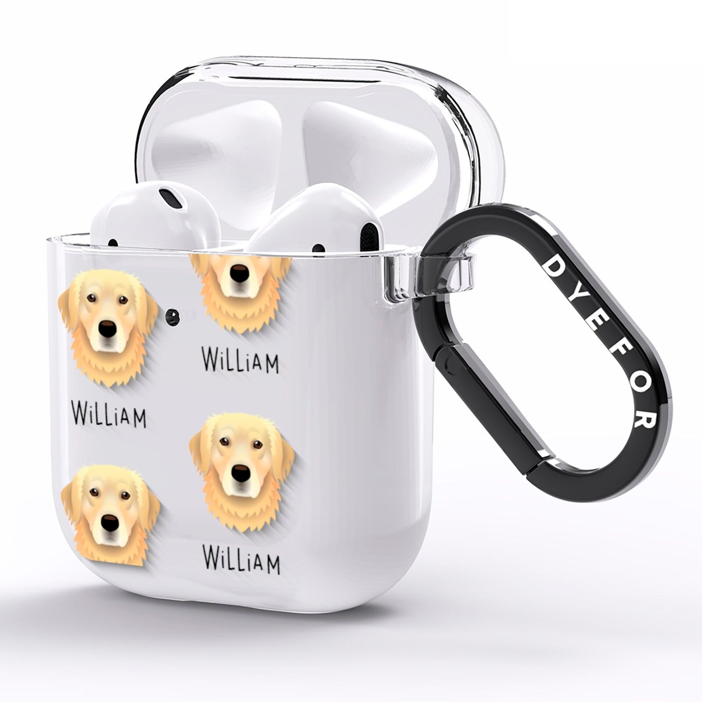 Golden Retriever Icon with Name AirPods Clear Case Side Image