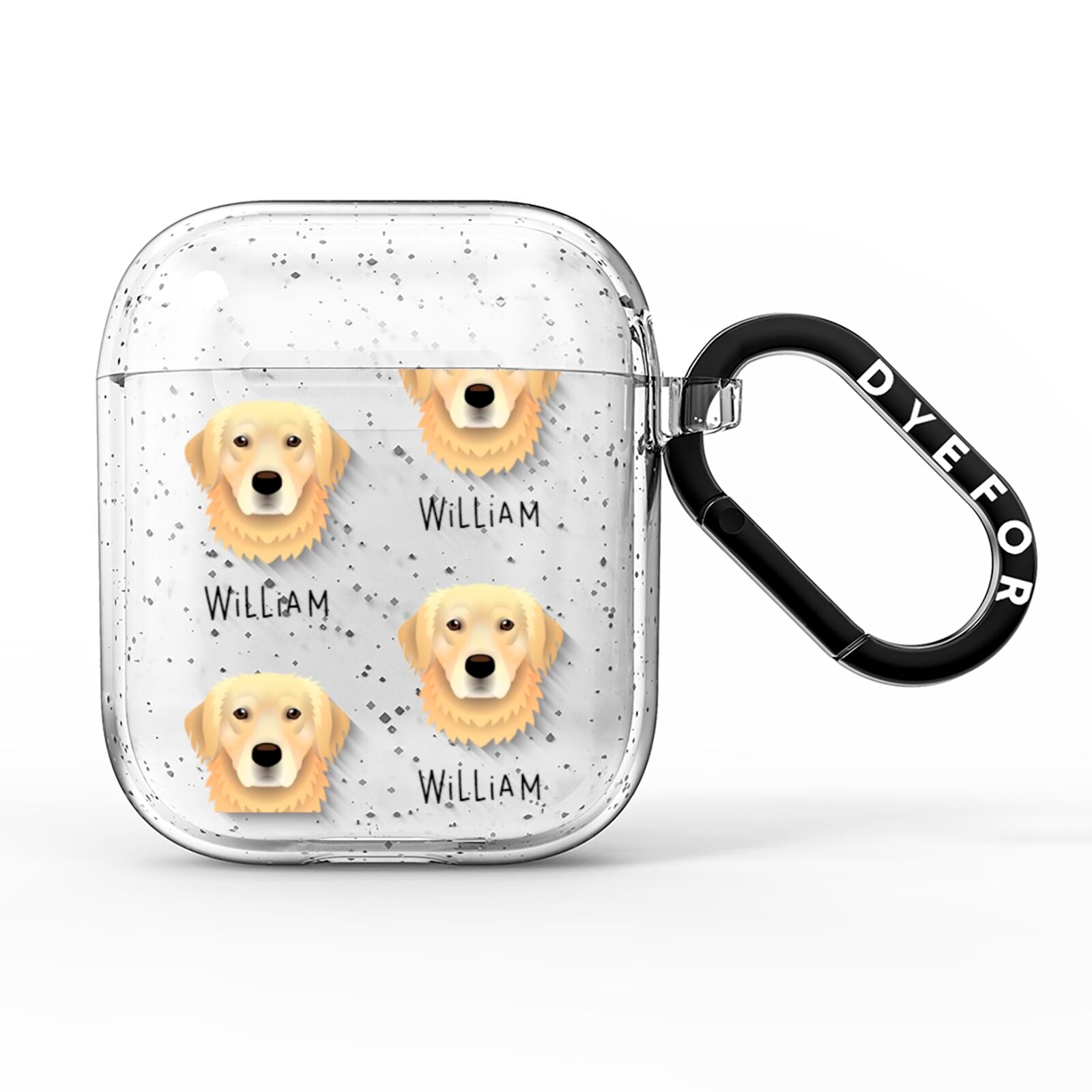 Golden Retriever Icon with Name AirPods Glitter Case