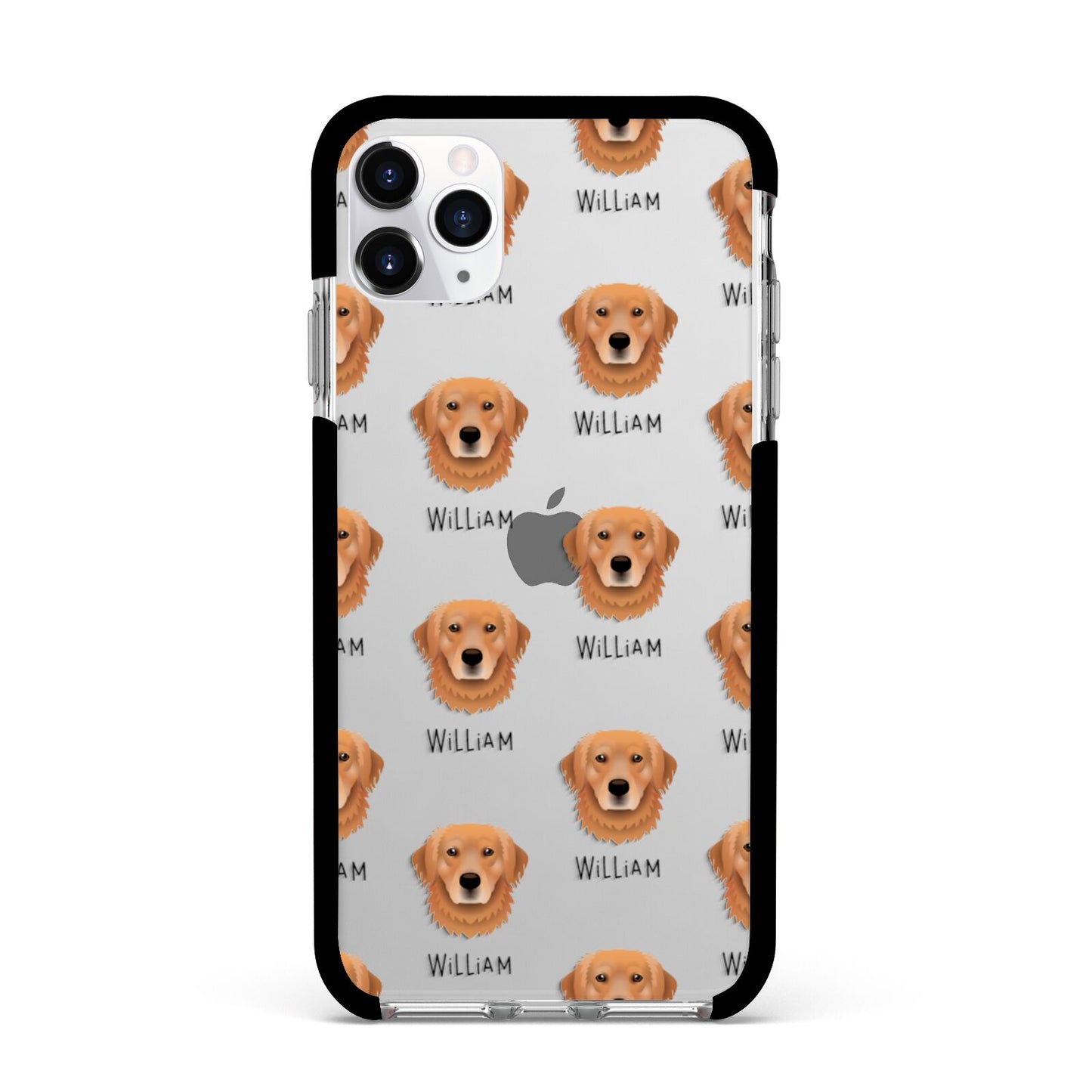 Golden Retriever Icon with Name Apple iPhone 11 Pro Max in Silver with Black Impact Case