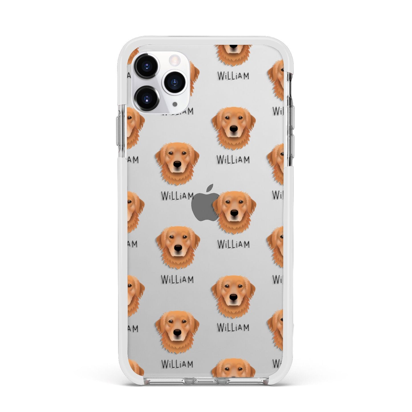 Golden Retriever Icon with Name Apple iPhone 11 Pro Max in Silver with White Impact Case