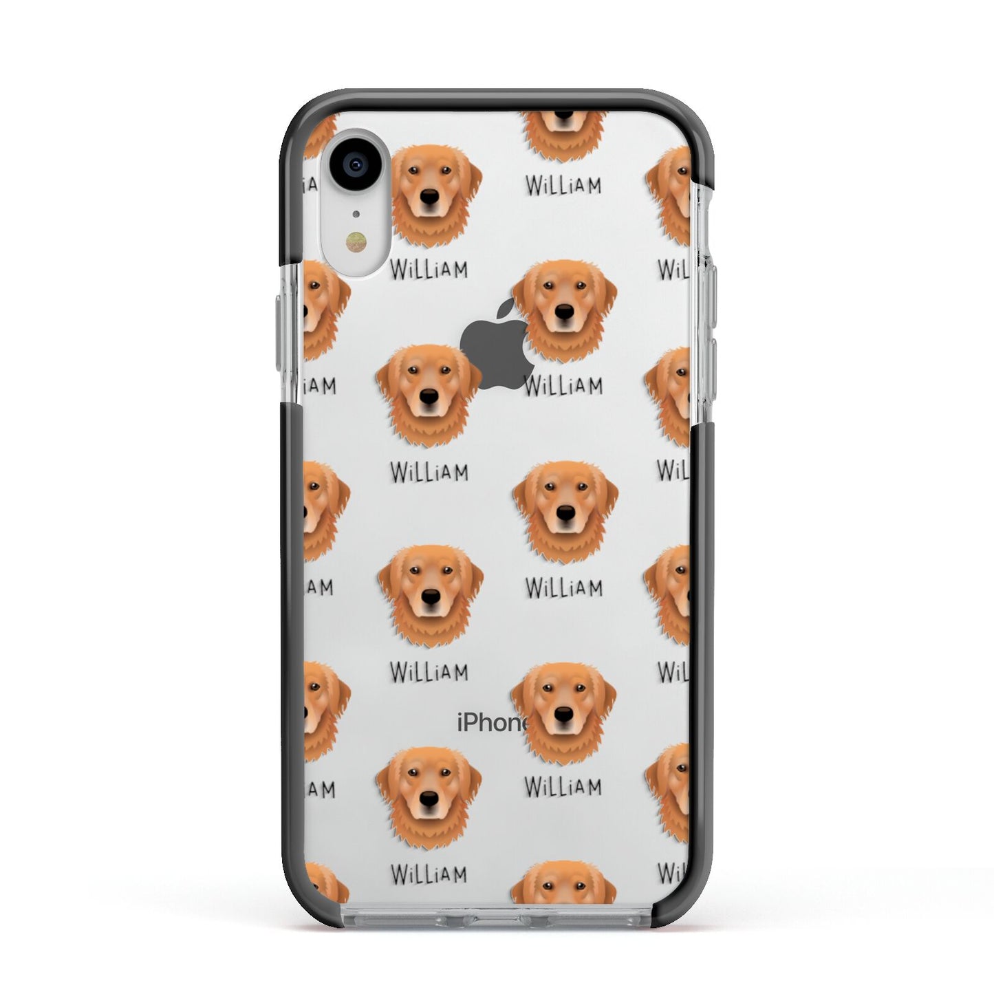 Golden Retriever Icon with Name Apple iPhone XR Impact Case Black Edge on Silver Phone