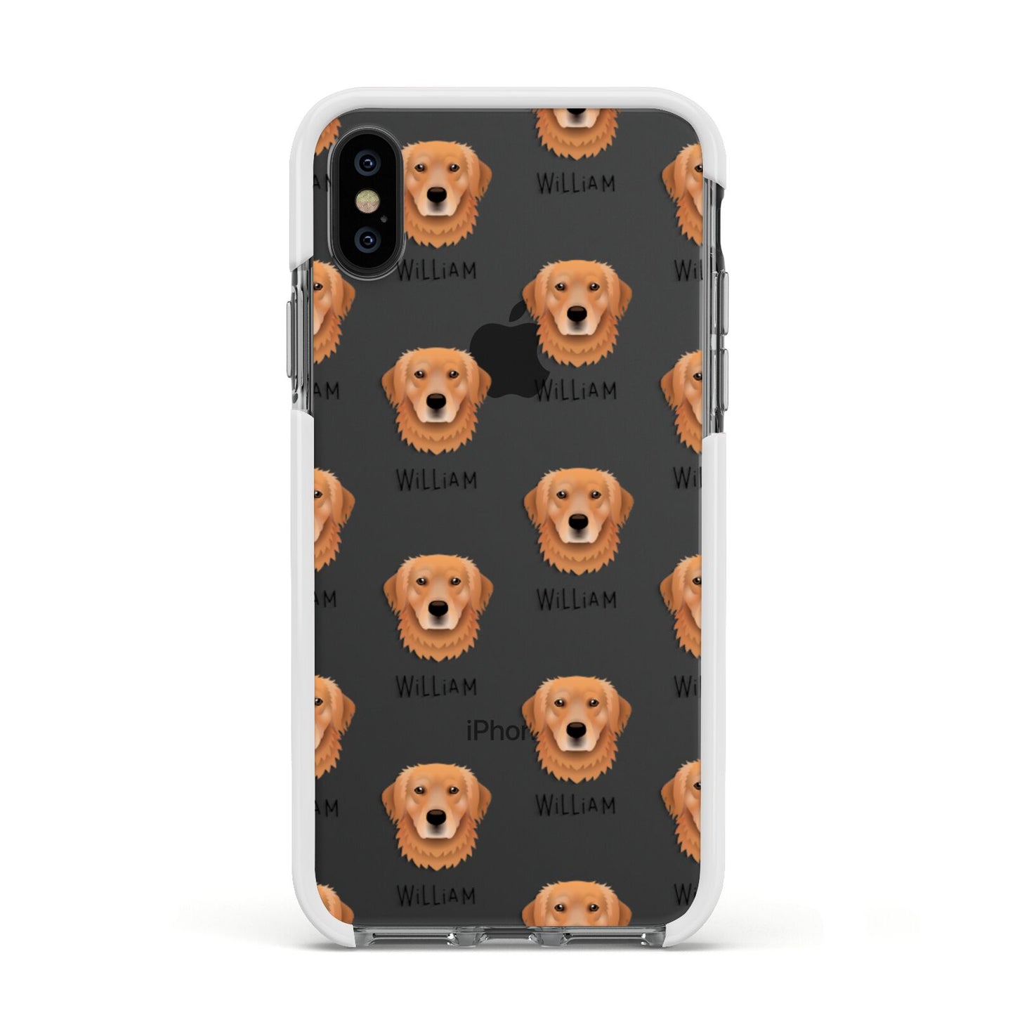 Golden Retriever Icon with Name Apple iPhone Xs Impact Case White Edge on Black Phone