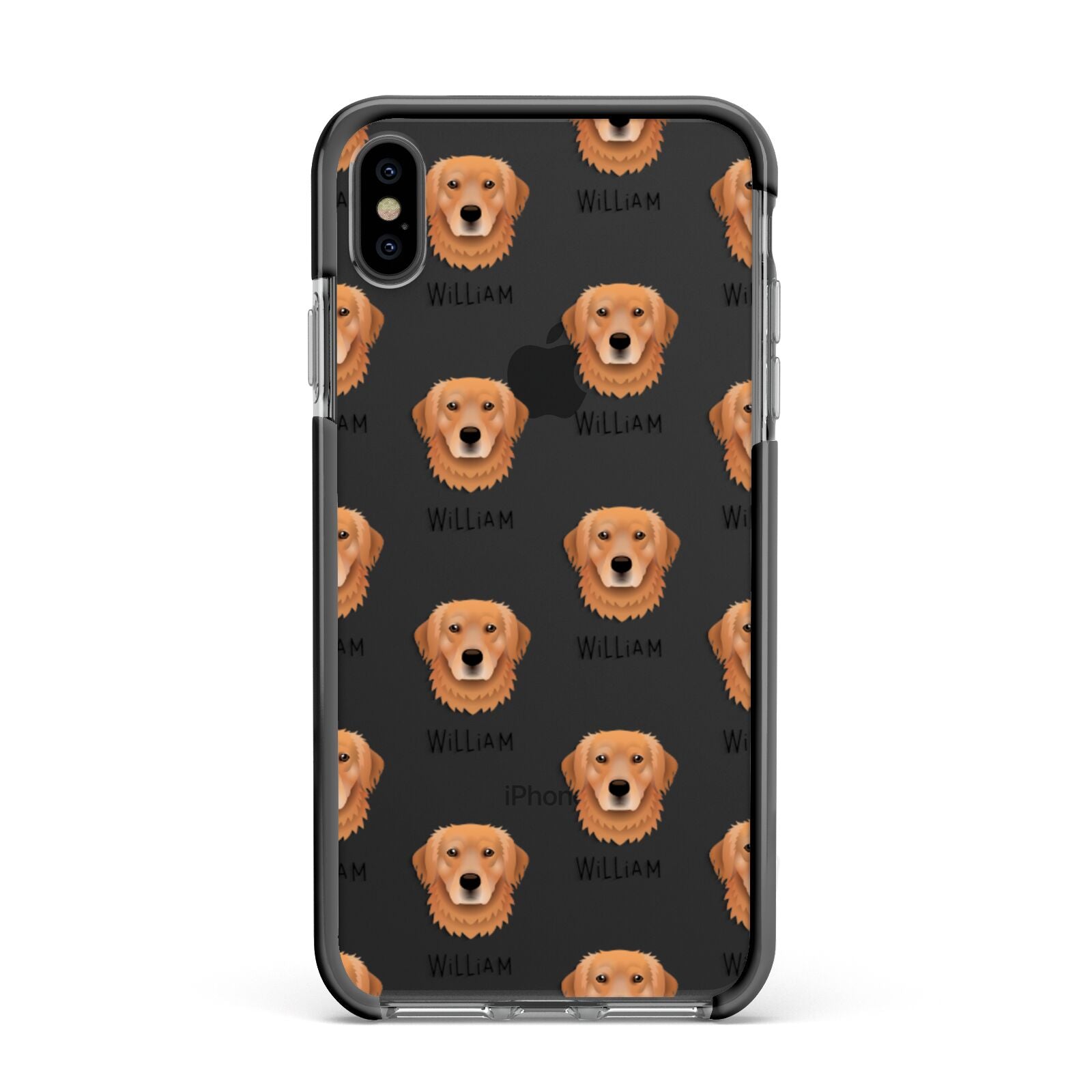 Golden Retriever Icon with Name Apple iPhone Xs Max Impact Case Black Edge on Black Phone