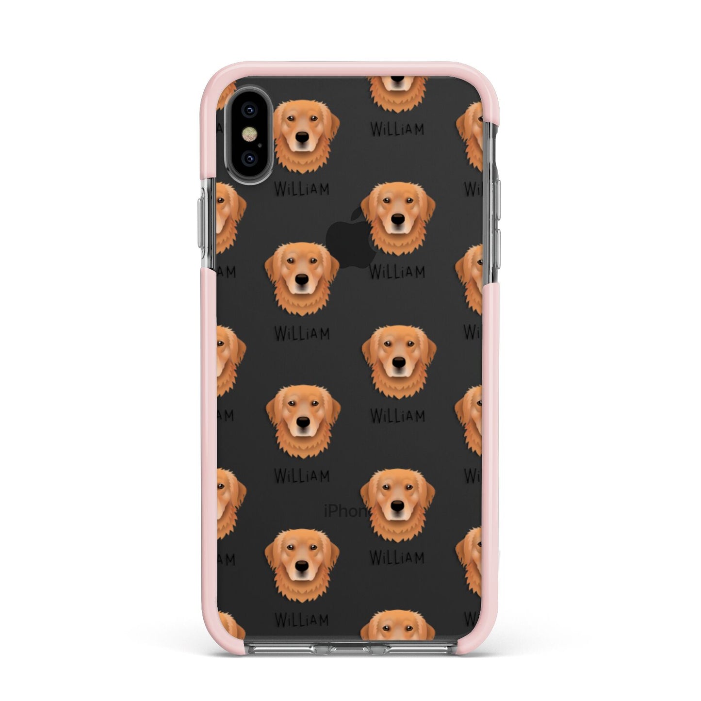 Golden Retriever Icon with Name Apple iPhone Xs Max Impact Case Pink Edge on Black Phone