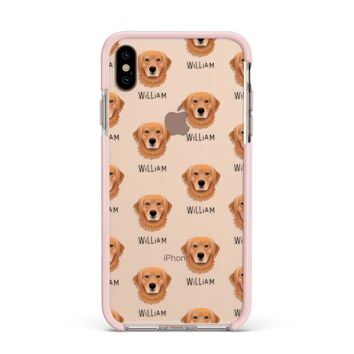 Golden Retriever Icon with Name Apple iPhone Xs Max Impact Case Pink Edge on Gold Phone