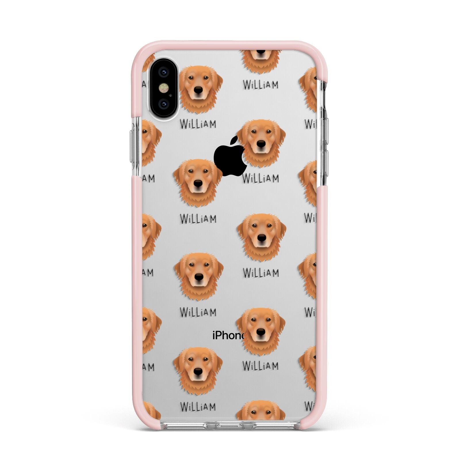 Golden Retriever Icon with Name Apple iPhone Xs Max Impact Case Pink Edge on Silver Phone