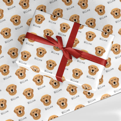 Golden Retriever Icon with Name Custom Wrapping Paper