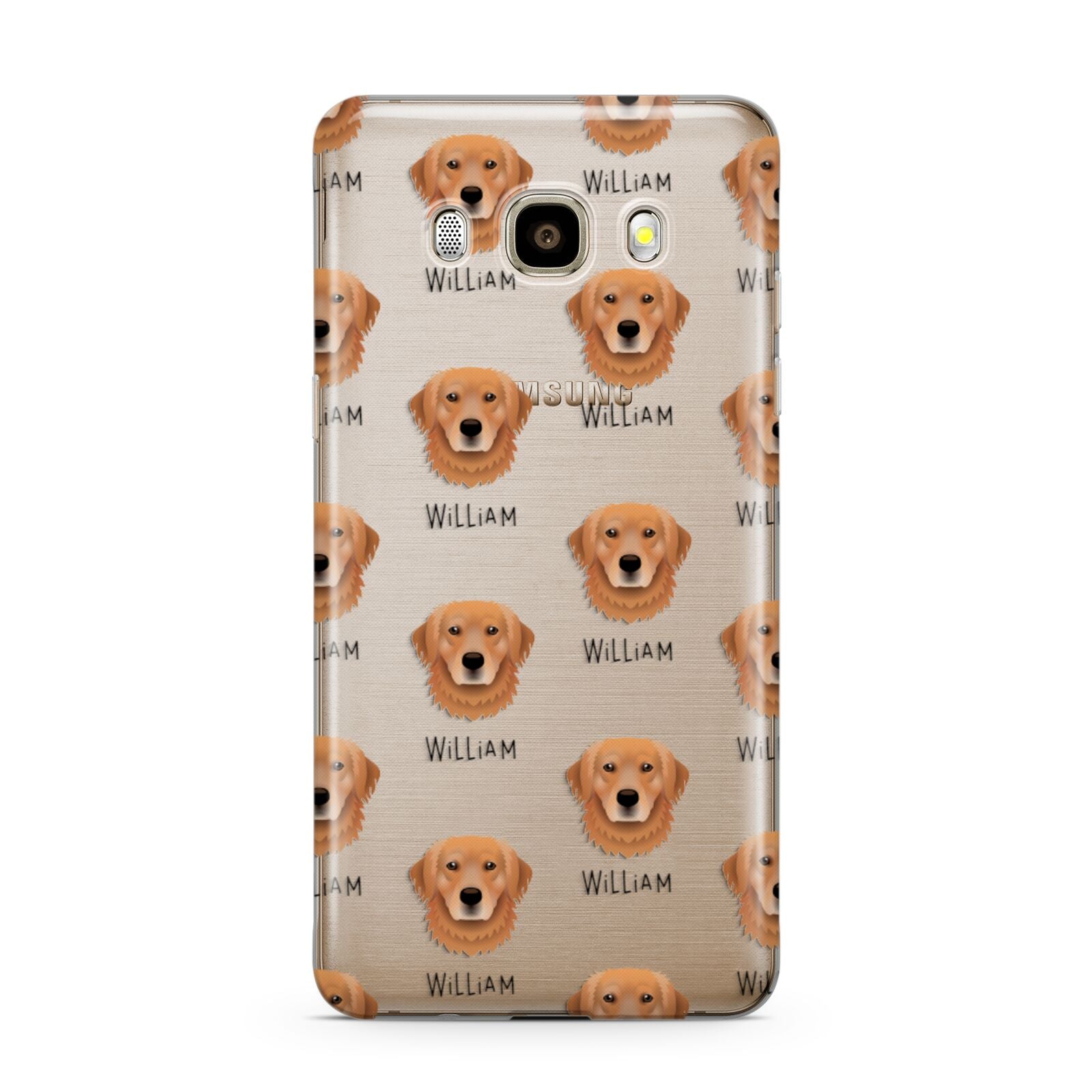 Golden Retriever Icon with Name Samsung Galaxy J7 2016 Case on gold phone