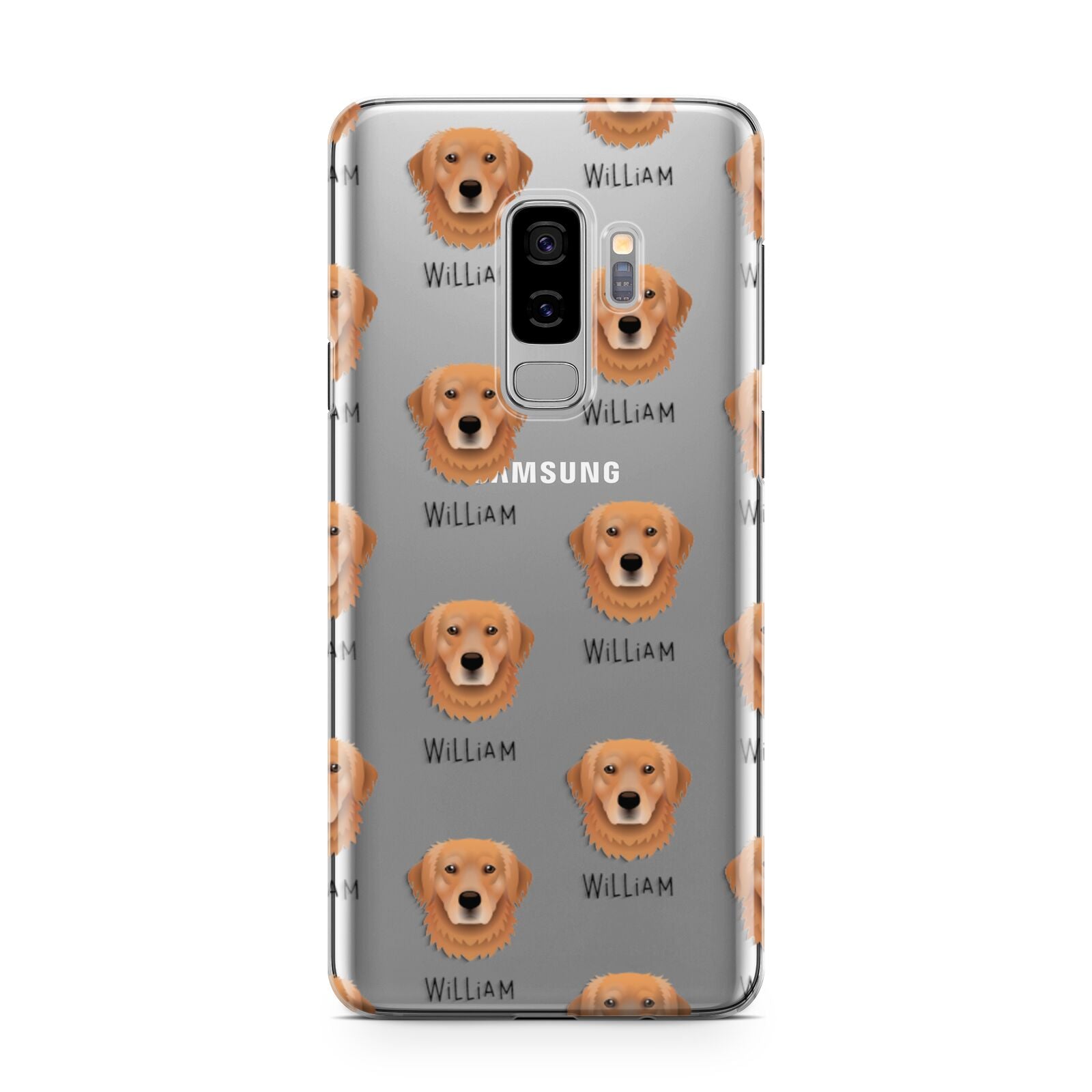 Golden Retriever Icon with Name Samsung Galaxy S9 Plus Case on Silver phone