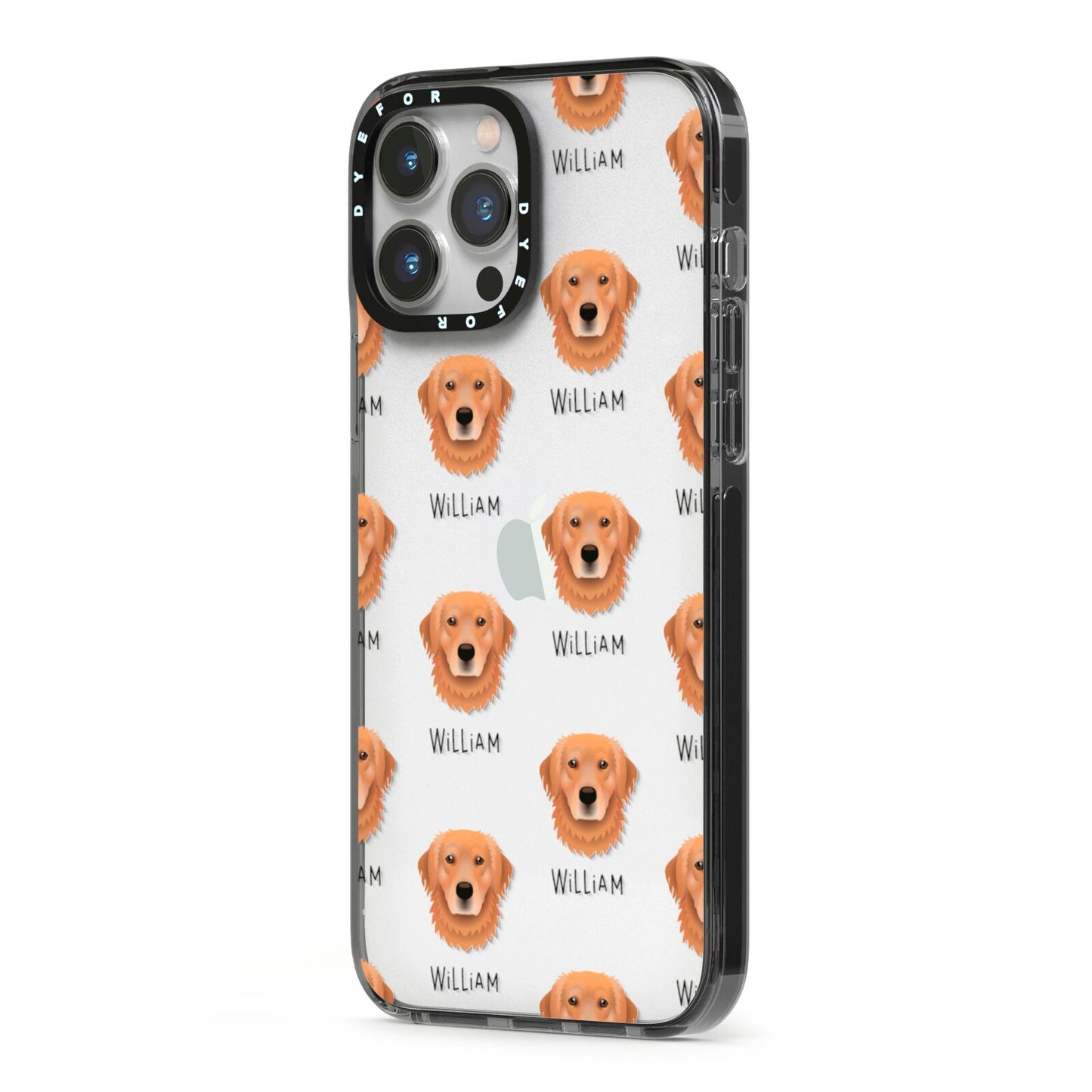 Golden Retriever Icon with Name iPhone 13 Pro Max Black Impact Case Side Angle on Silver phone