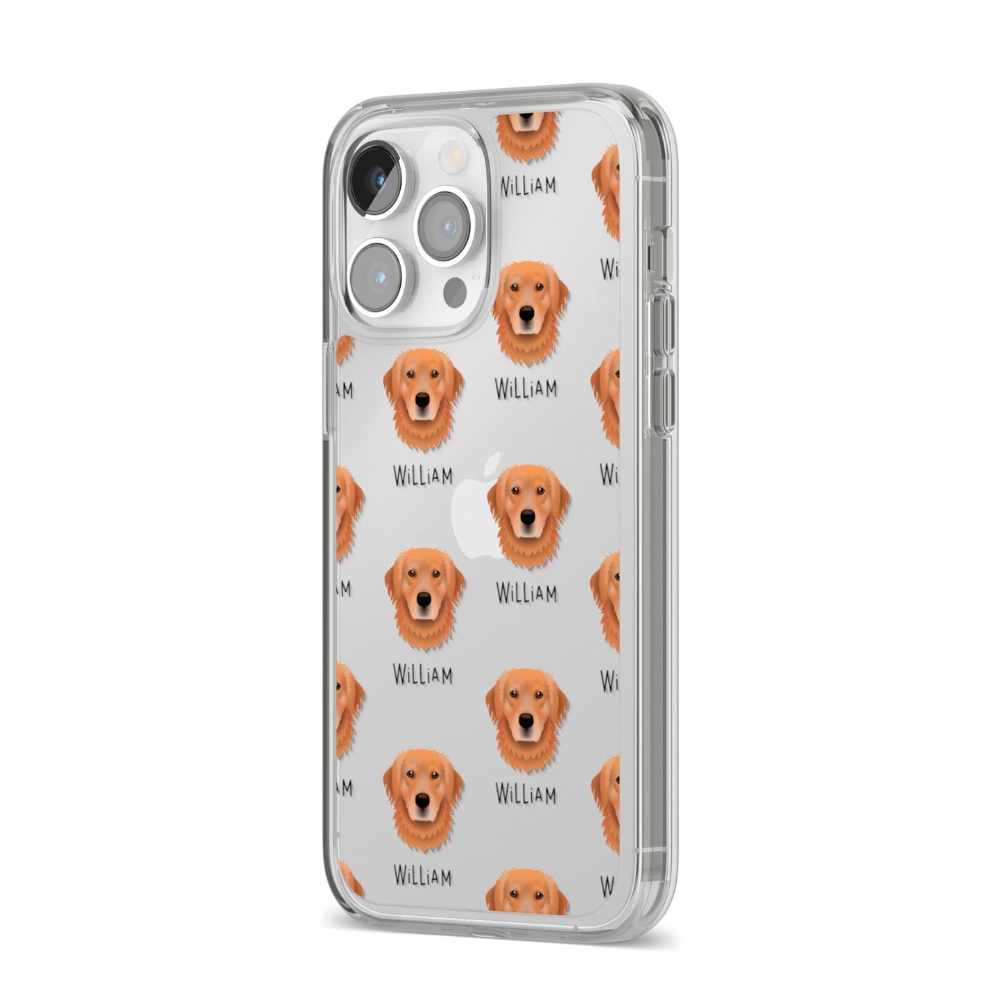 Golden Retriever Icon with Name iPhone 14 Pro Max Clear Tough Case Silver Angled Image