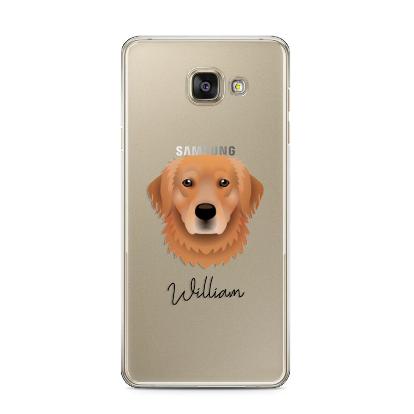 Golden Retriever Personalised Samsung Galaxy A3 2016 Case on gold phone