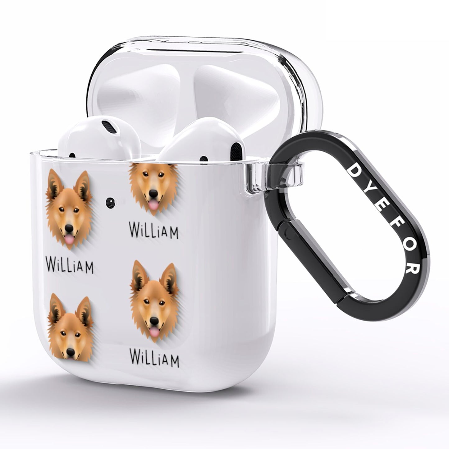 Golden Shepherd Icon with Name AirPods Clear Case Side Image