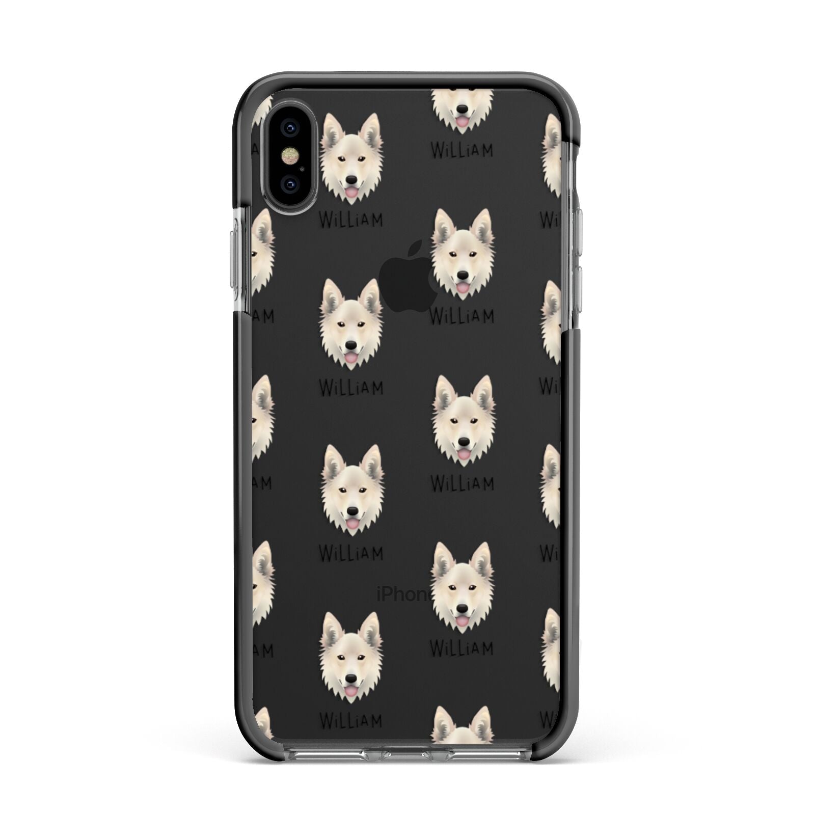 Golden Shepherd Icon with Name Apple iPhone Xs Max Impact Case Black Edge on Black Phone