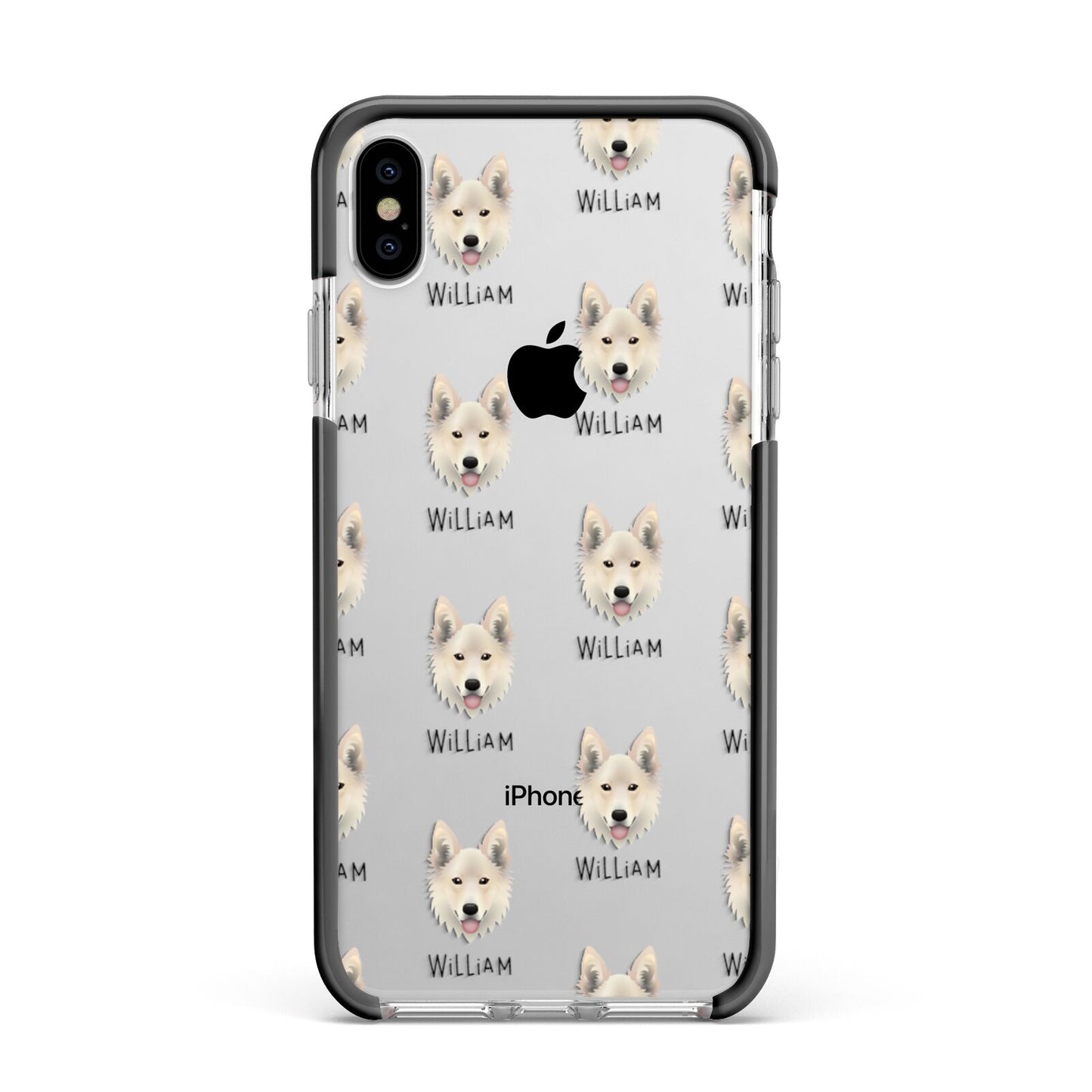 Golden Shepherd Icon with Name Apple iPhone Xs Max Impact Case Black Edge on Silver Phone
