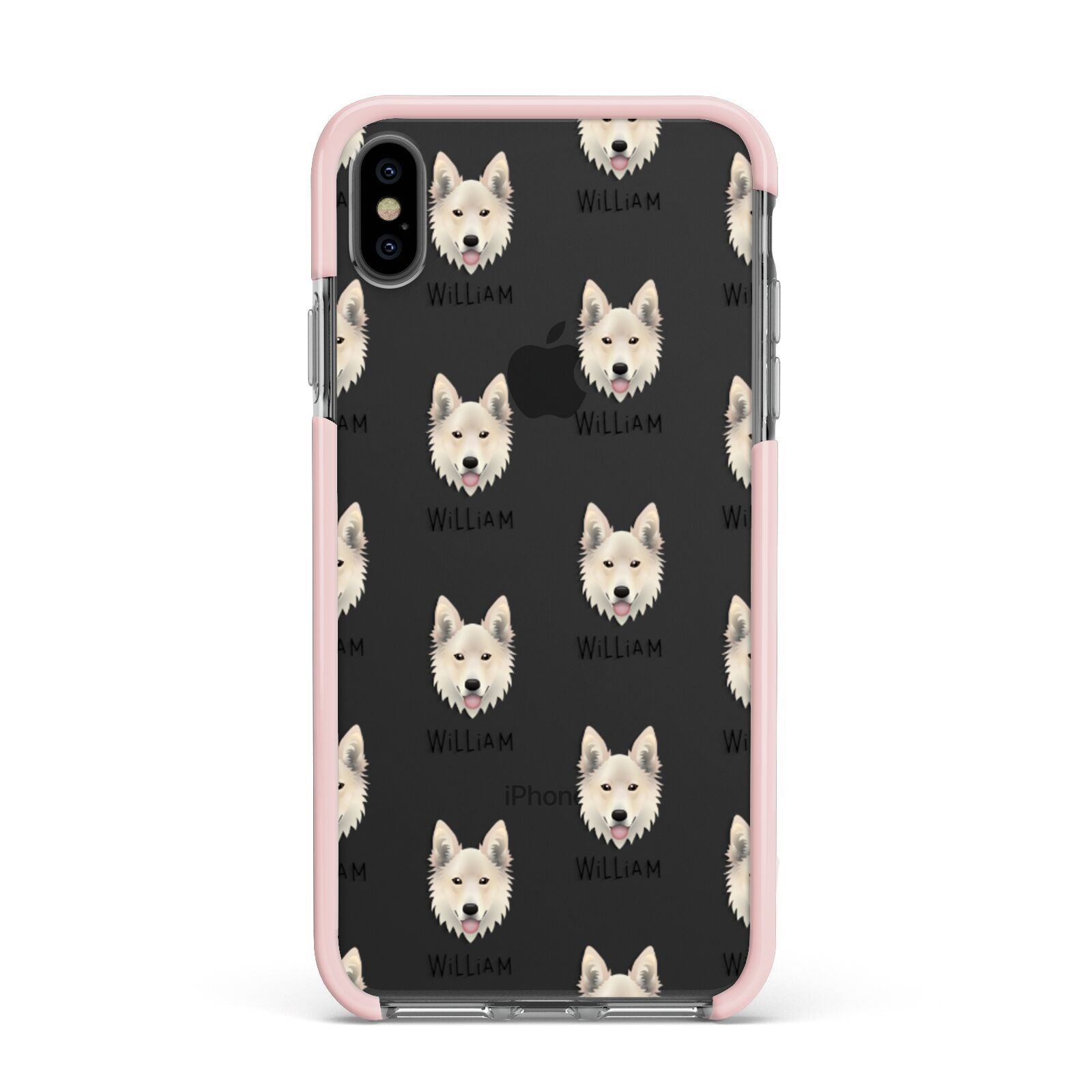 Golden Shepherd Icon with Name Apple iPhone Xs Max Impact Case Pink Edge on Black Phone