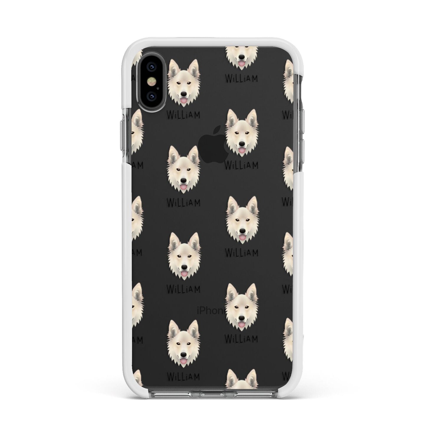 Golden Shepherd Icon with Name Apple iPhone Xs Max Impact Case White Edge on Black Phone