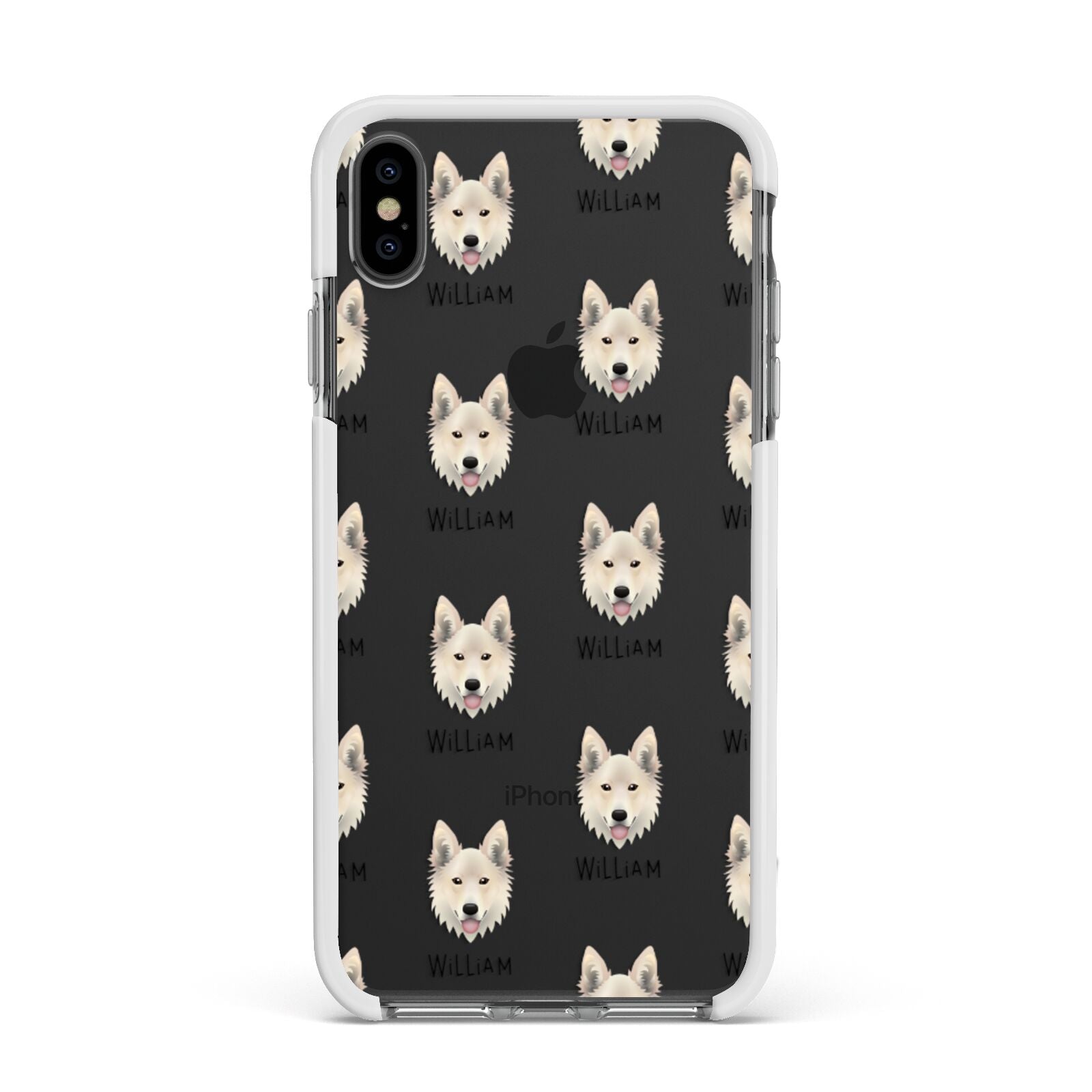 Golden Shepherd Icon with Name Apple iPhone Xs Max Impact Case White Edge on Black Phone
