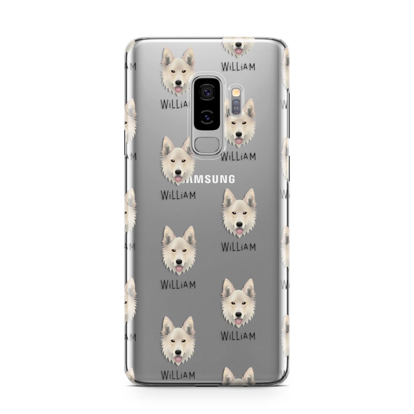 Golden Shepherd Icon with Name Samsung Galaxy S9 Plus Case on Silver phone
