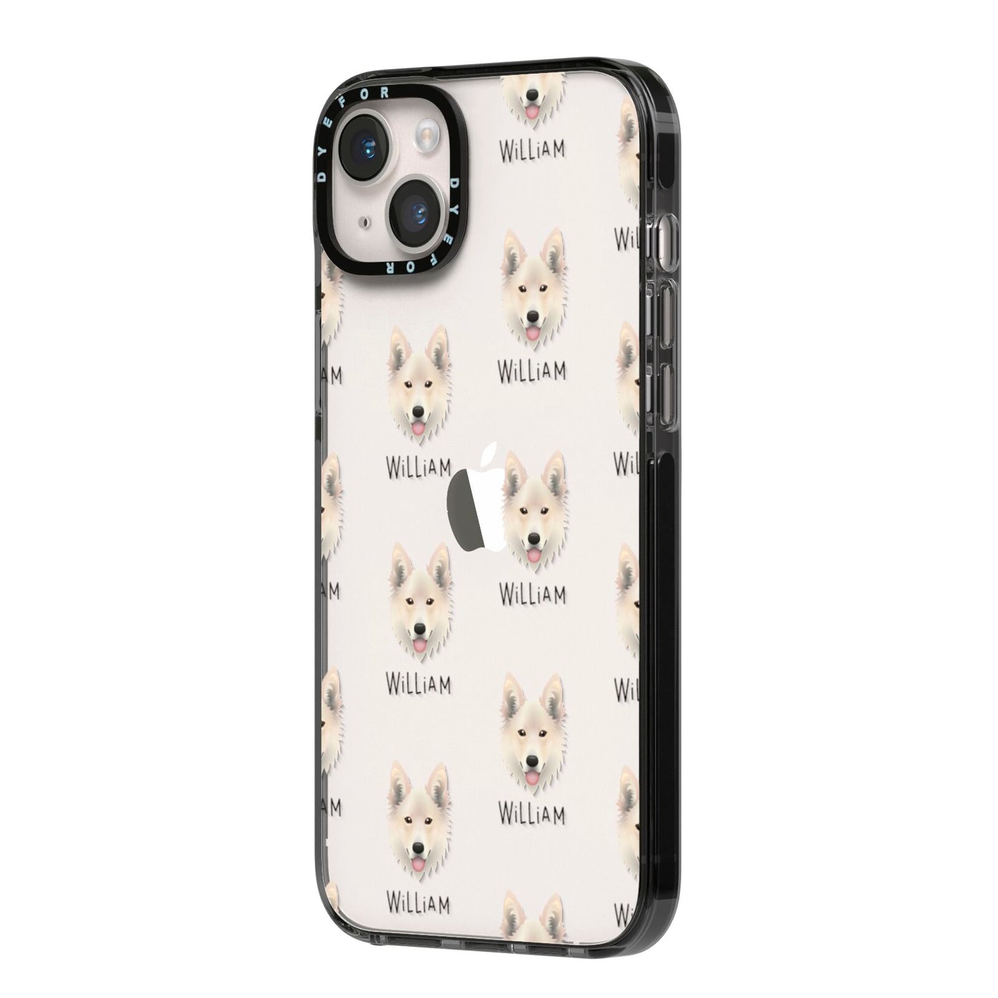 Golden Shepherd Icon with Name iPhone 14 Plus Black Impact Case Side Angle on Silver phone