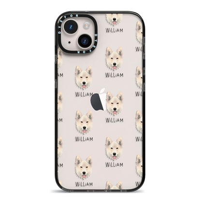 Golden Shepherd Icon with Name iPhone 14 Plus Black Impact Case on Silver phone
