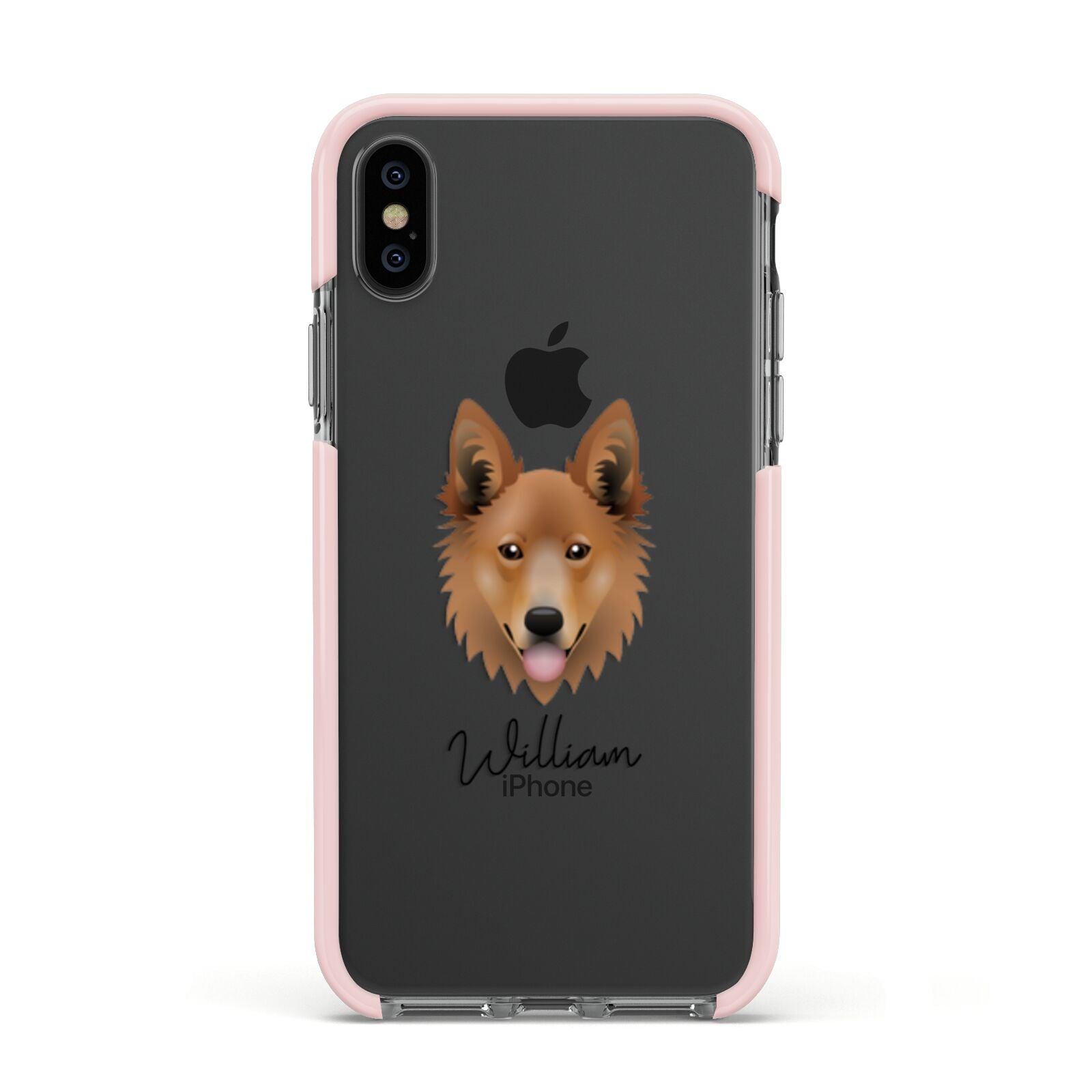 Golden Shepherd Personalised Apple iPhone Xs Impact Case Pink Edge on Black Phone
