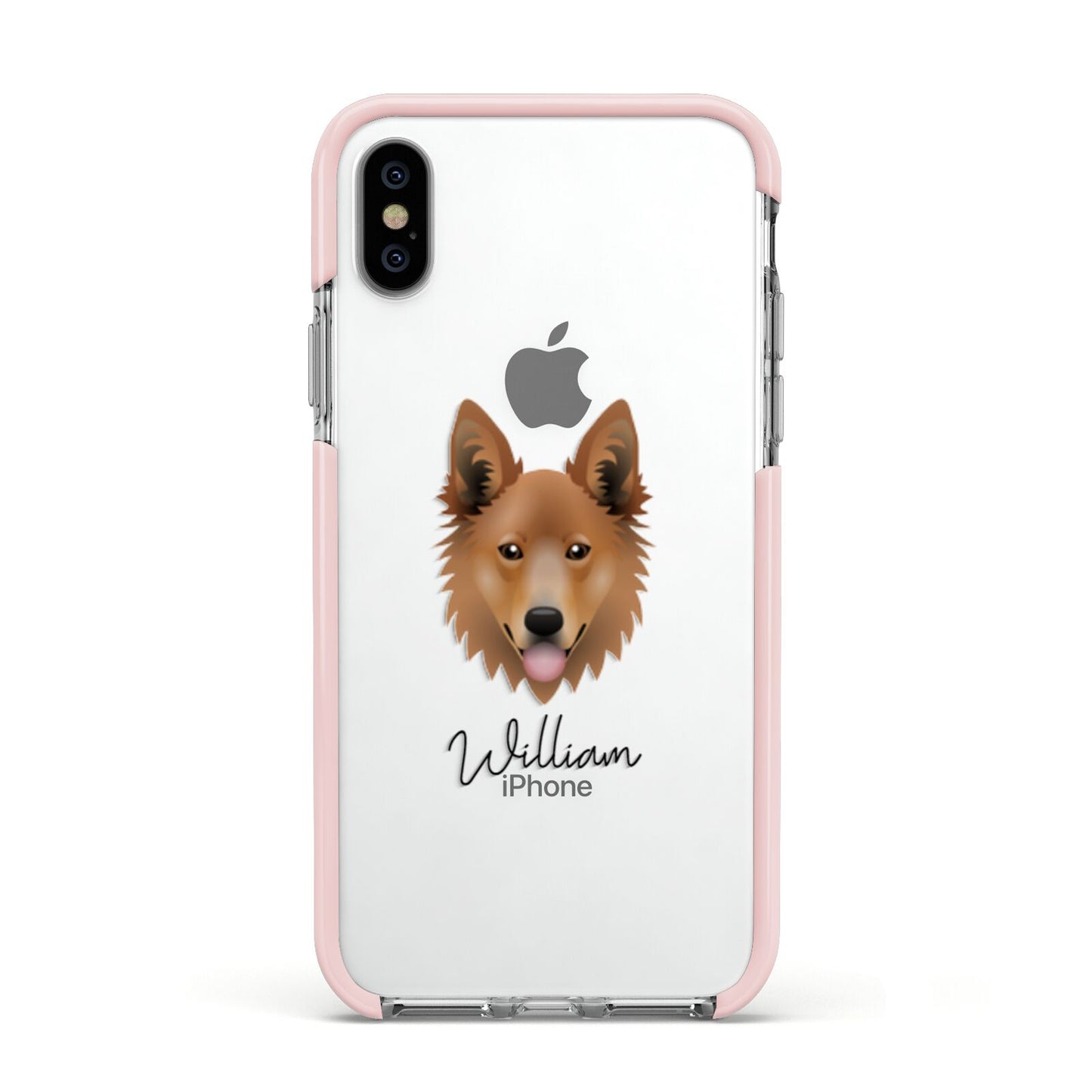 Golden Shepherd Personalised Apple iPhone Xs Impact Case Pink Edge on Silver Phone