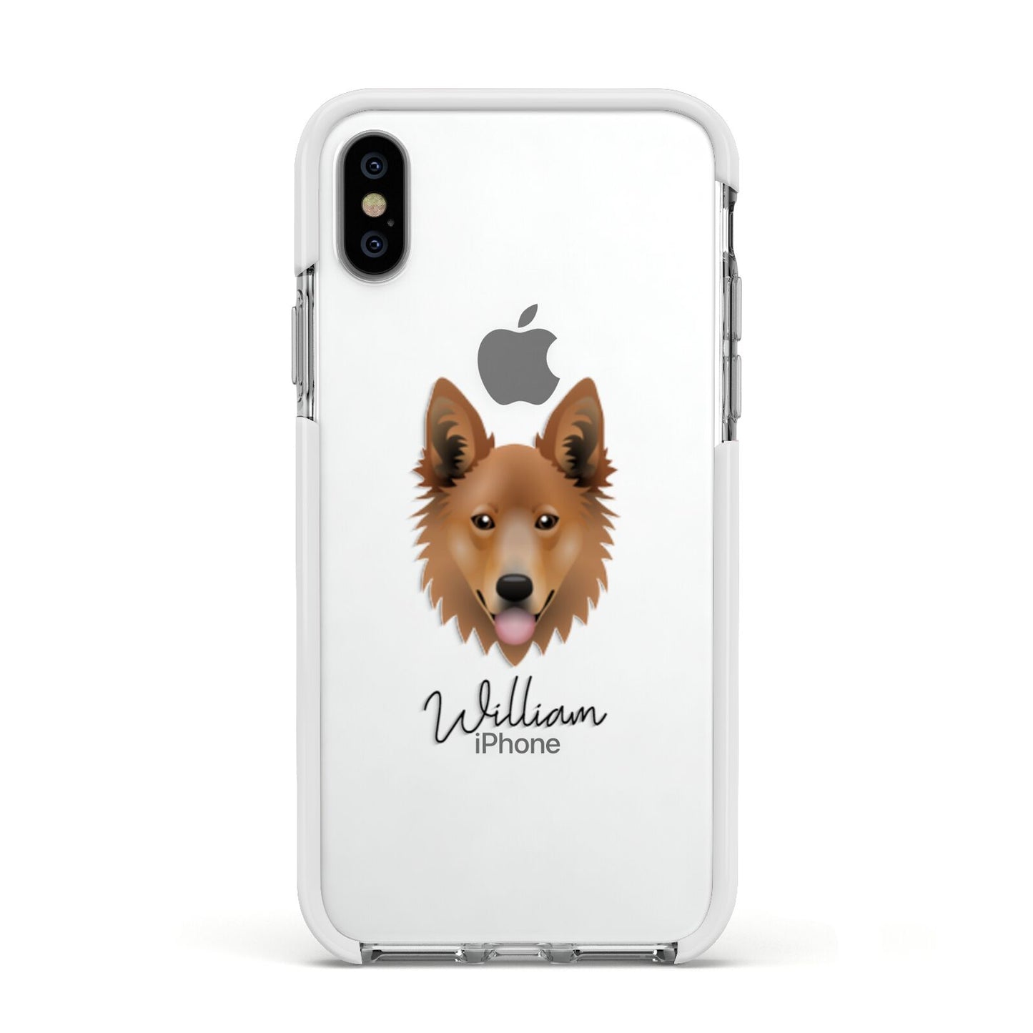 Golden Shepherd Personalised Apple iPhone Xs Impact Case White Edge on Silver Phone