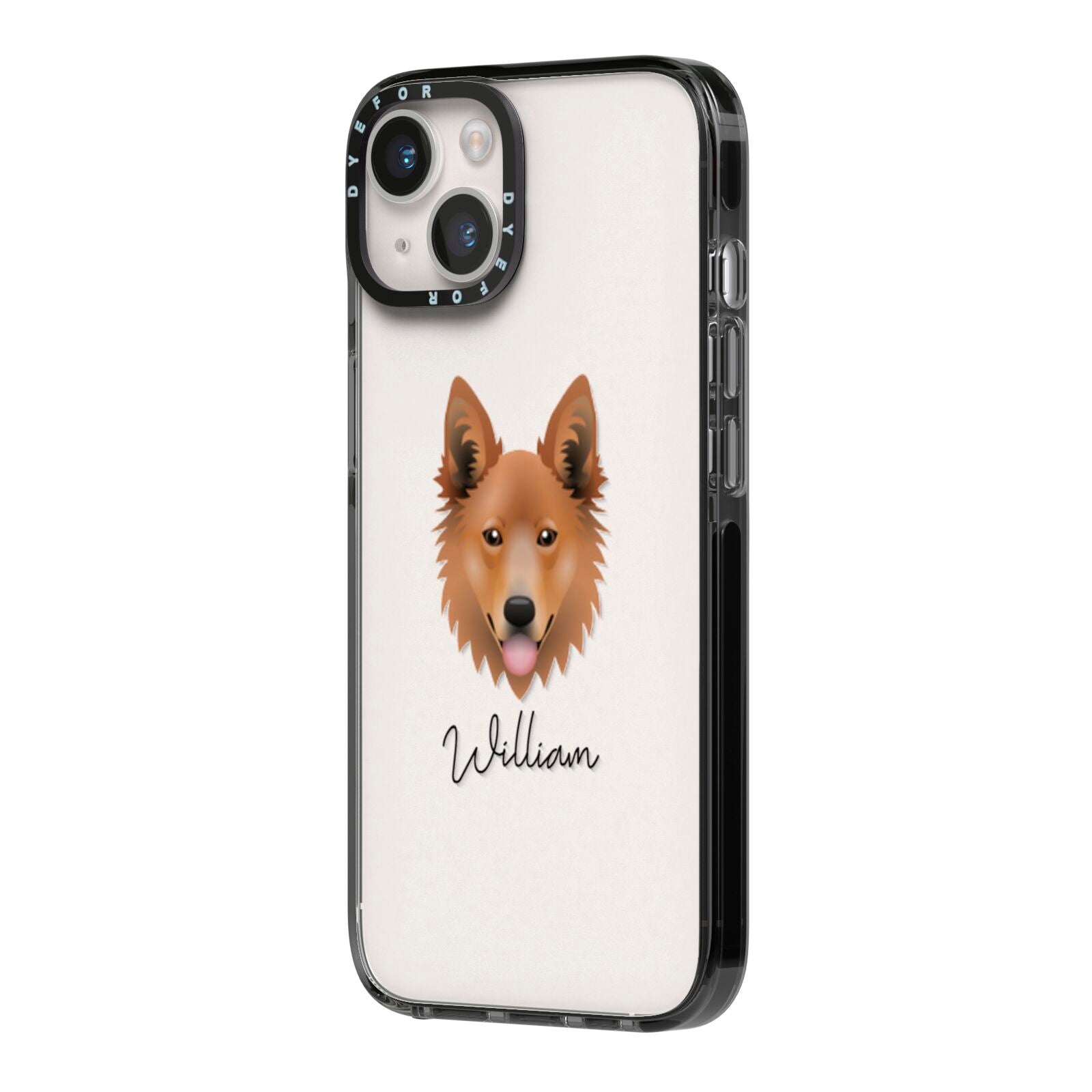 Golden Shepherd Personalised iPhone 14 Black Impact Case Side Angle on Silver phone