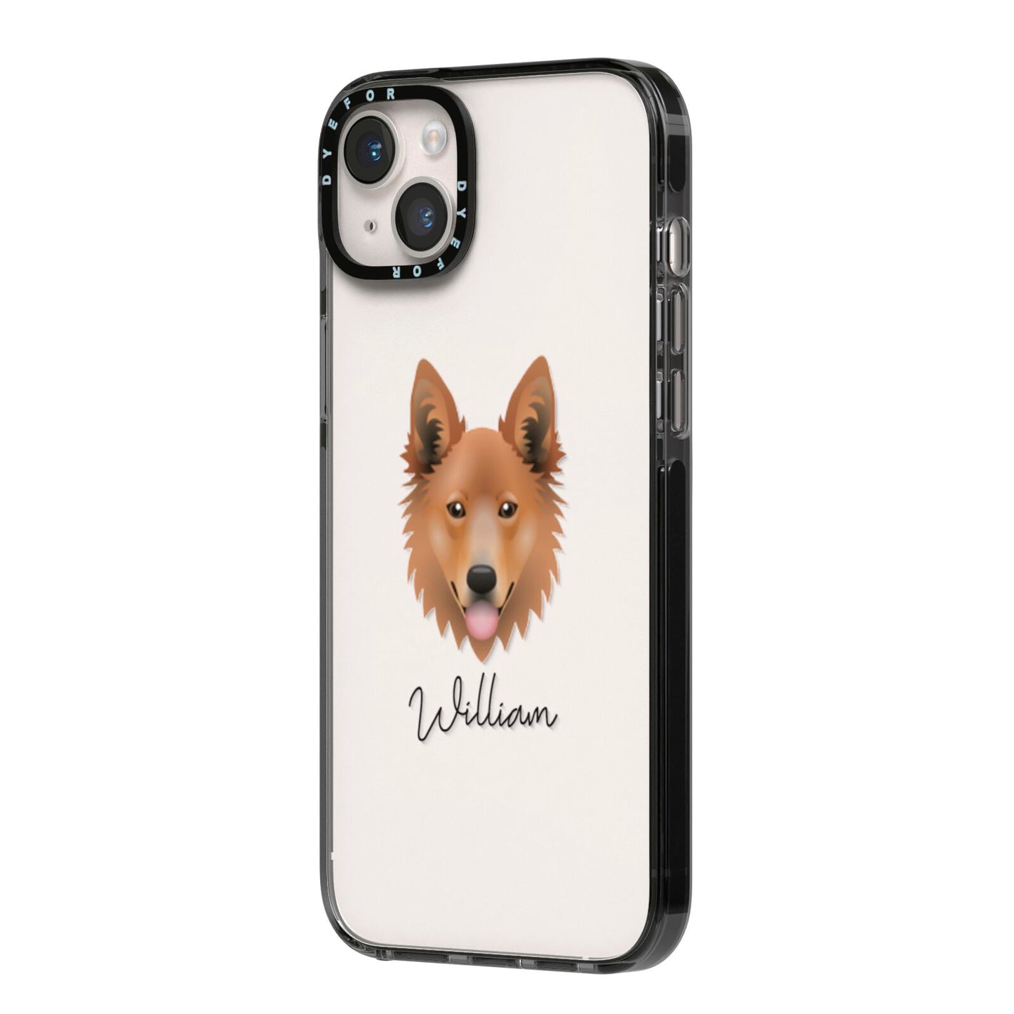 Golden Shepherd Personalised iPhone 14 Plus Black Impact Case Side Angle on Silver phone