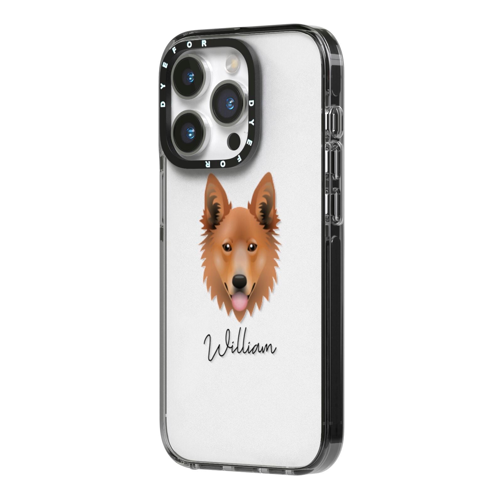 Golden Shepherd Personalised iPhone 14 Pro Black Impact Case Side Angle on Silver phone
