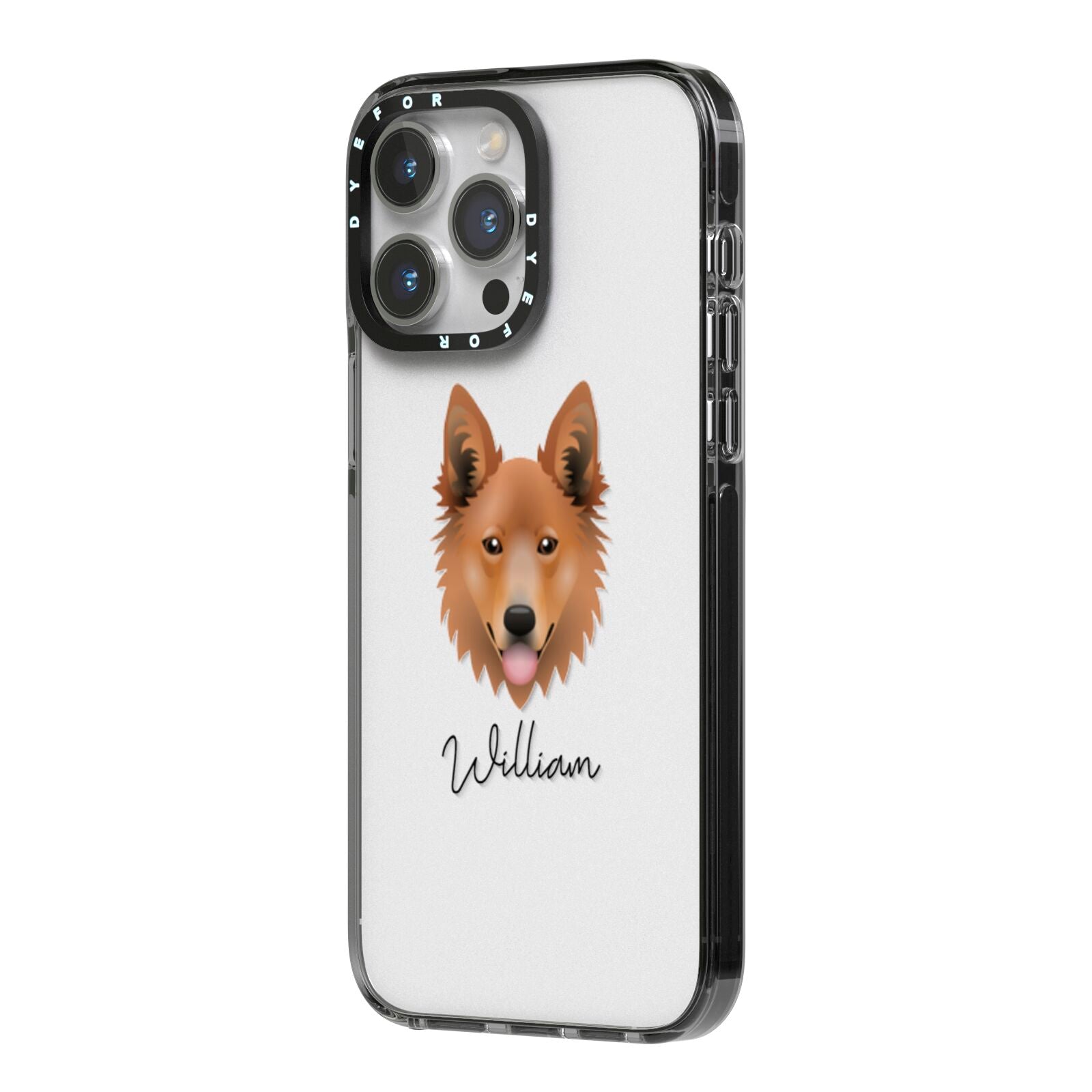 Golden Shepherd Personalised iPhone 14 Pro Max Black Impact Case Side Angle on Silver phone