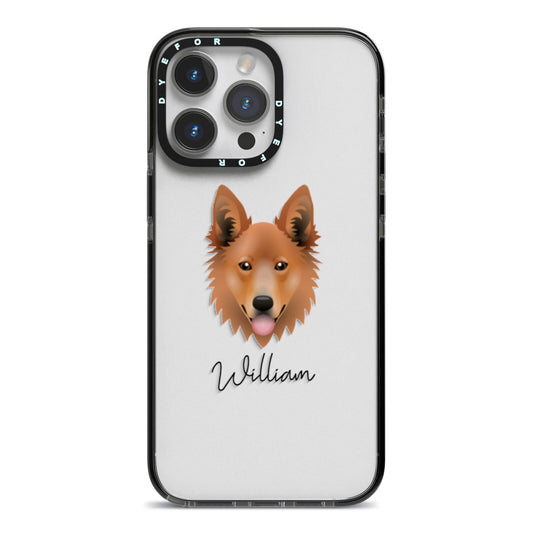 Golden Shepherd Personalised iPhone 14 Pro Max Black Impact Case on Silver phone