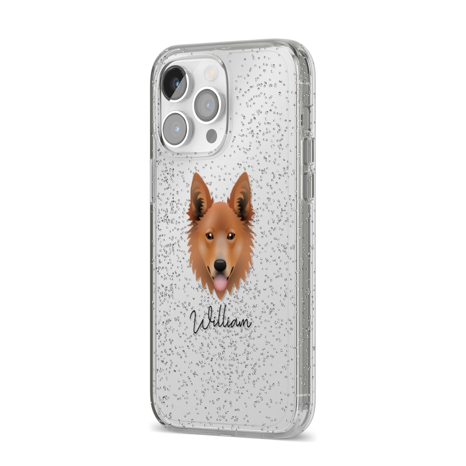 Golden Shepherd Personalised iPhone 14 Pro Max Glitter Tough Case Silver Angled Image