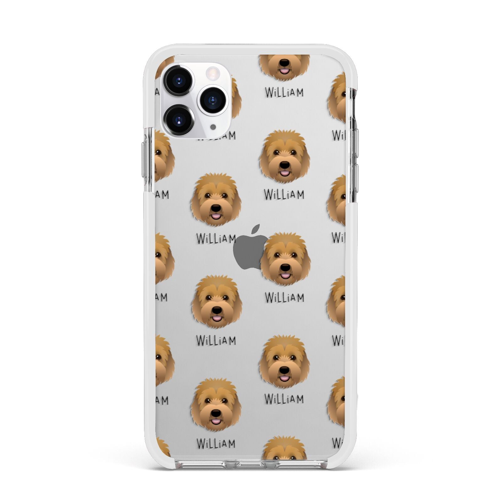 Goldendoodle Icon with Name Apple iPhone 11 Pro Max in Silver with White Impact Case