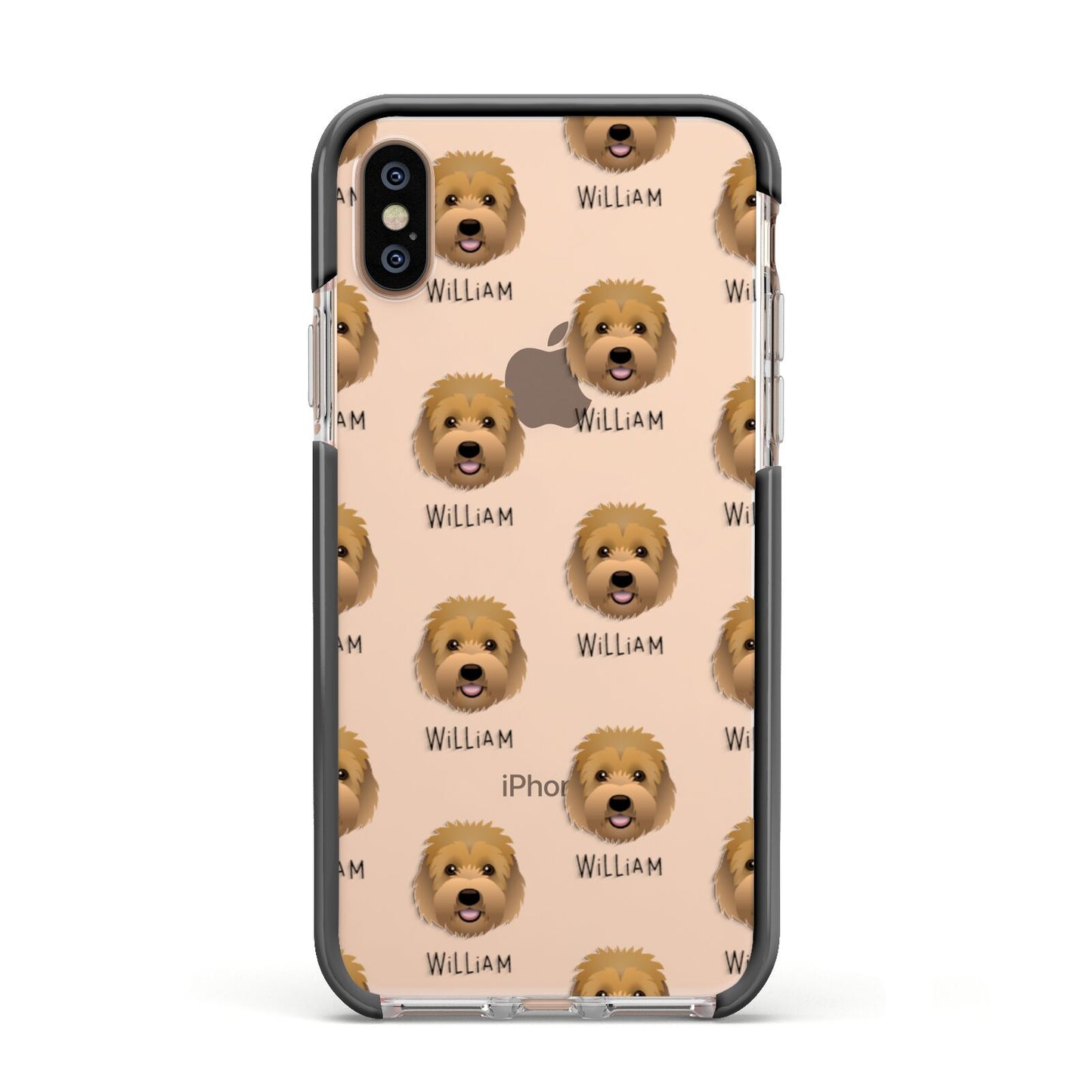 Goldendoodle Icon with Name Apple iPhone Xs Impact Case Black Edge on Gold Phone