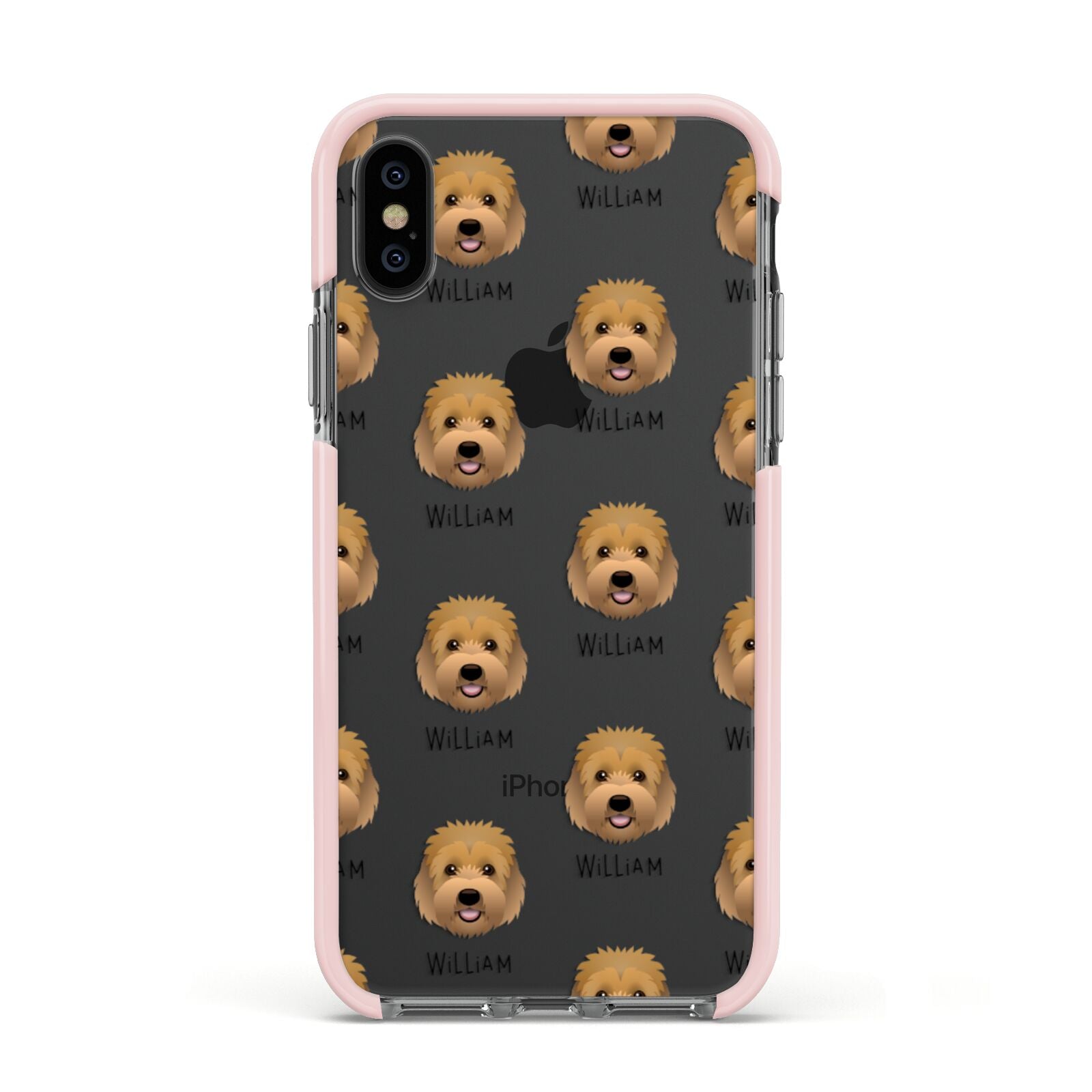 Goldendoodle Icon with Name Apple iPhone Xs Impact Case Pink Edge on Black Phone