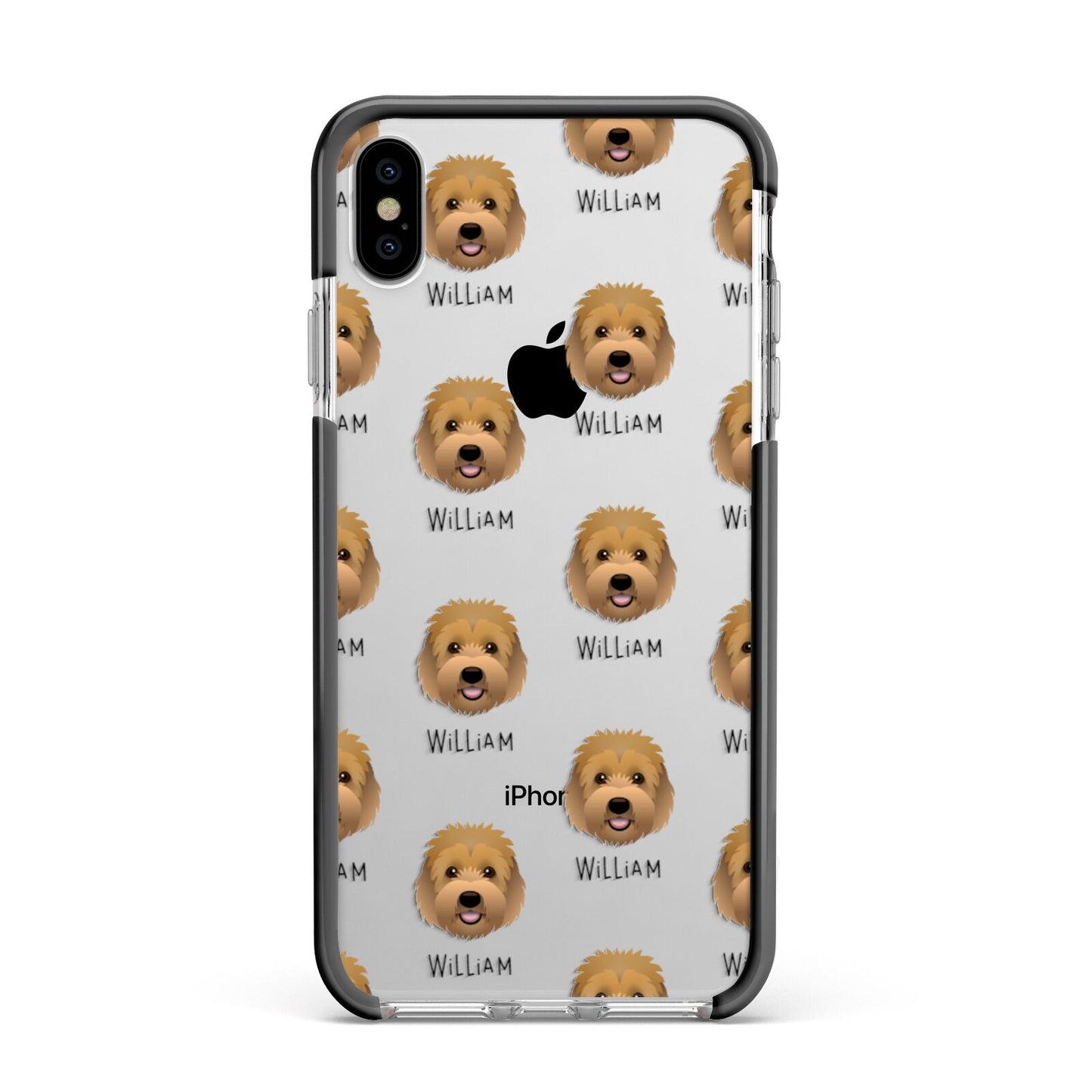 Goldendoodle Icon with Name Apple iPhone Xs Max Impact Case Black Edge on Silver Phone
