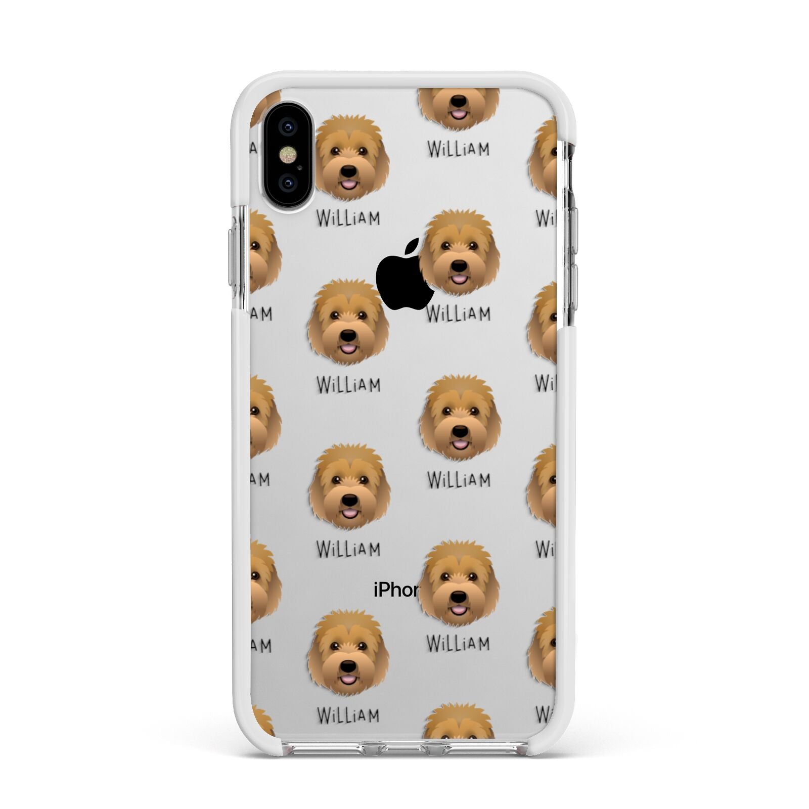 Goldendoodle Icon with Name Apple iPhone Xs Max Impact Case White Edge on Silver Phone