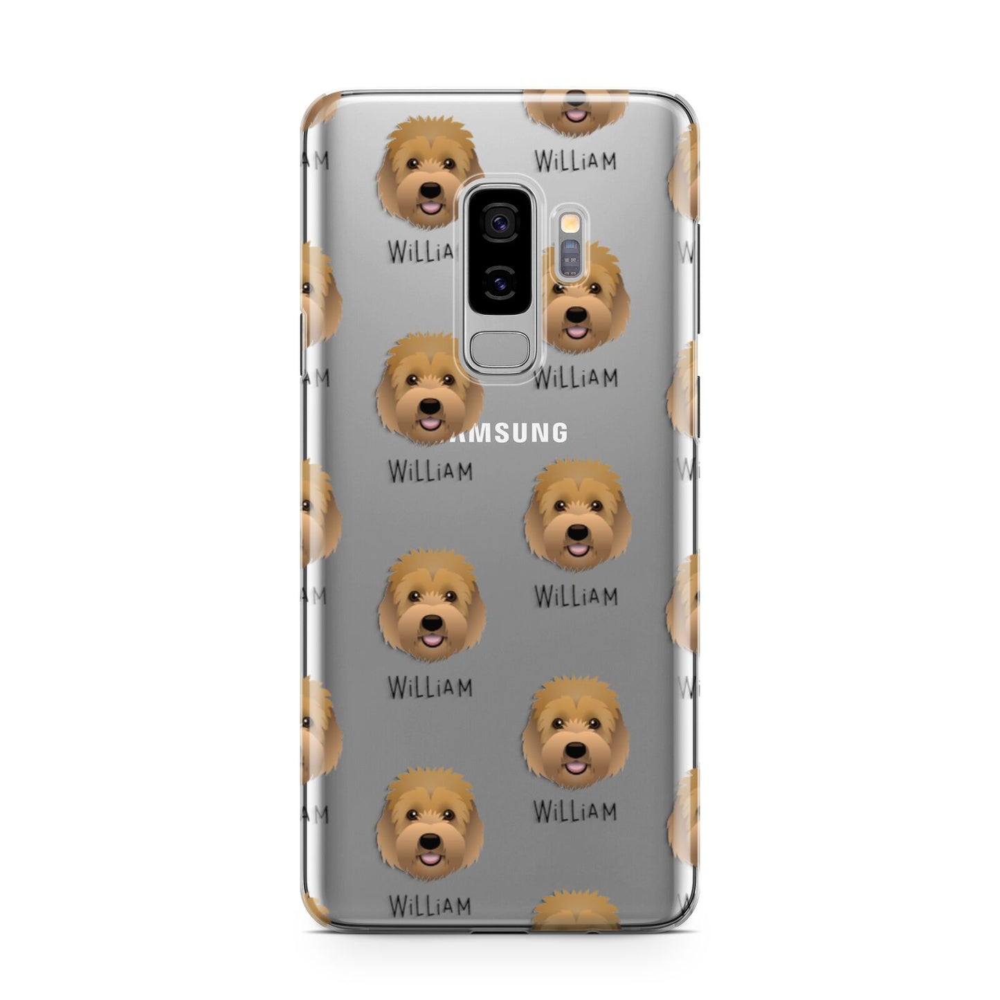 Goldendoodle Icon with Name Samsung Galaxy S9 Plus Case on Silver phone