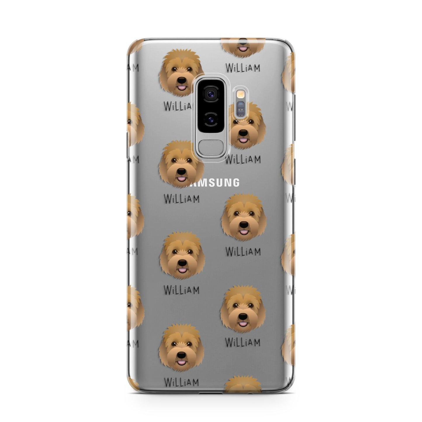 Goldendoodle Icon with Name Samsung Galaxy S9 Plus Case on Silver phone