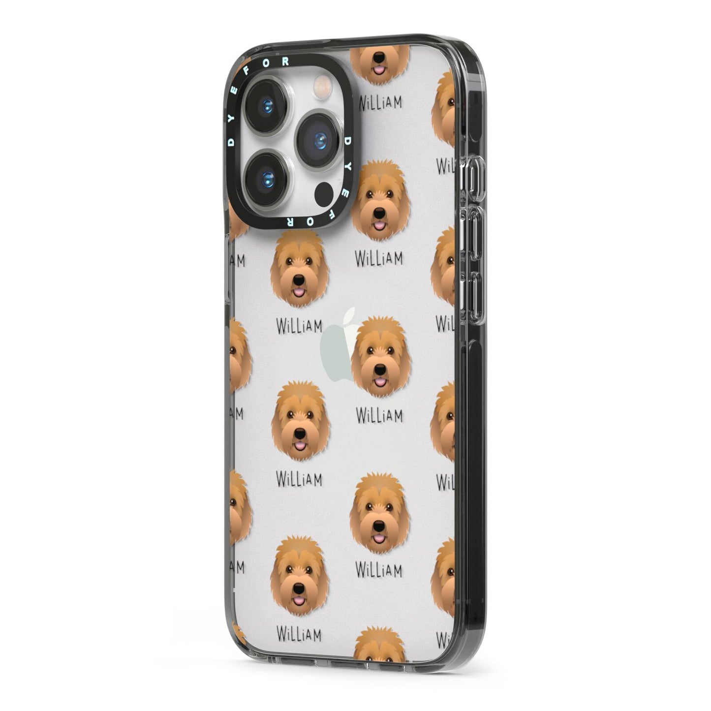 Goldendoodle Icon with Name iPhone 13 Pro Black Impact Case Side Angle on Silver phone