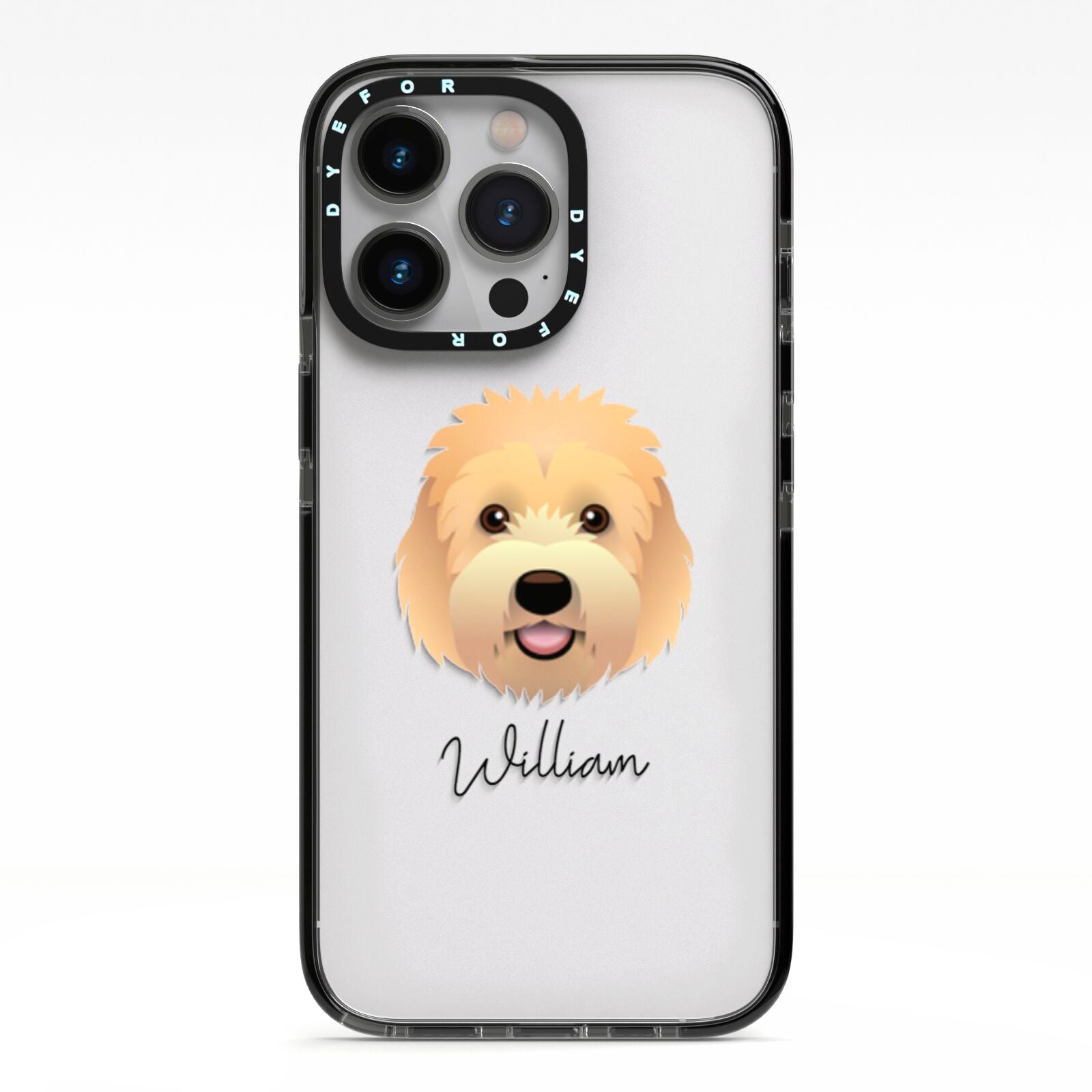 Goldendoodle Personalised iPhone 13 Pro Black Impact Case on Silver phone