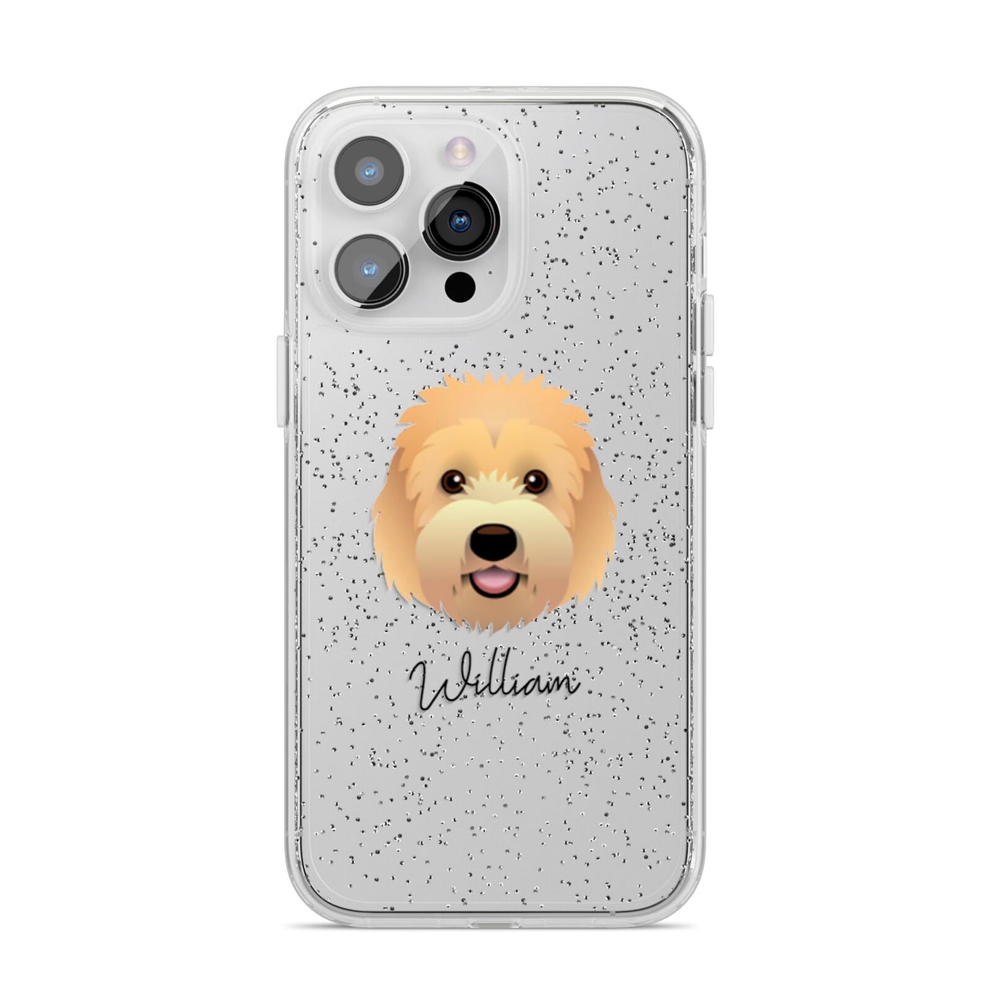 Goldendoodle Personalised iPhone 14 Pro Max Glitter Tough Case Silver
