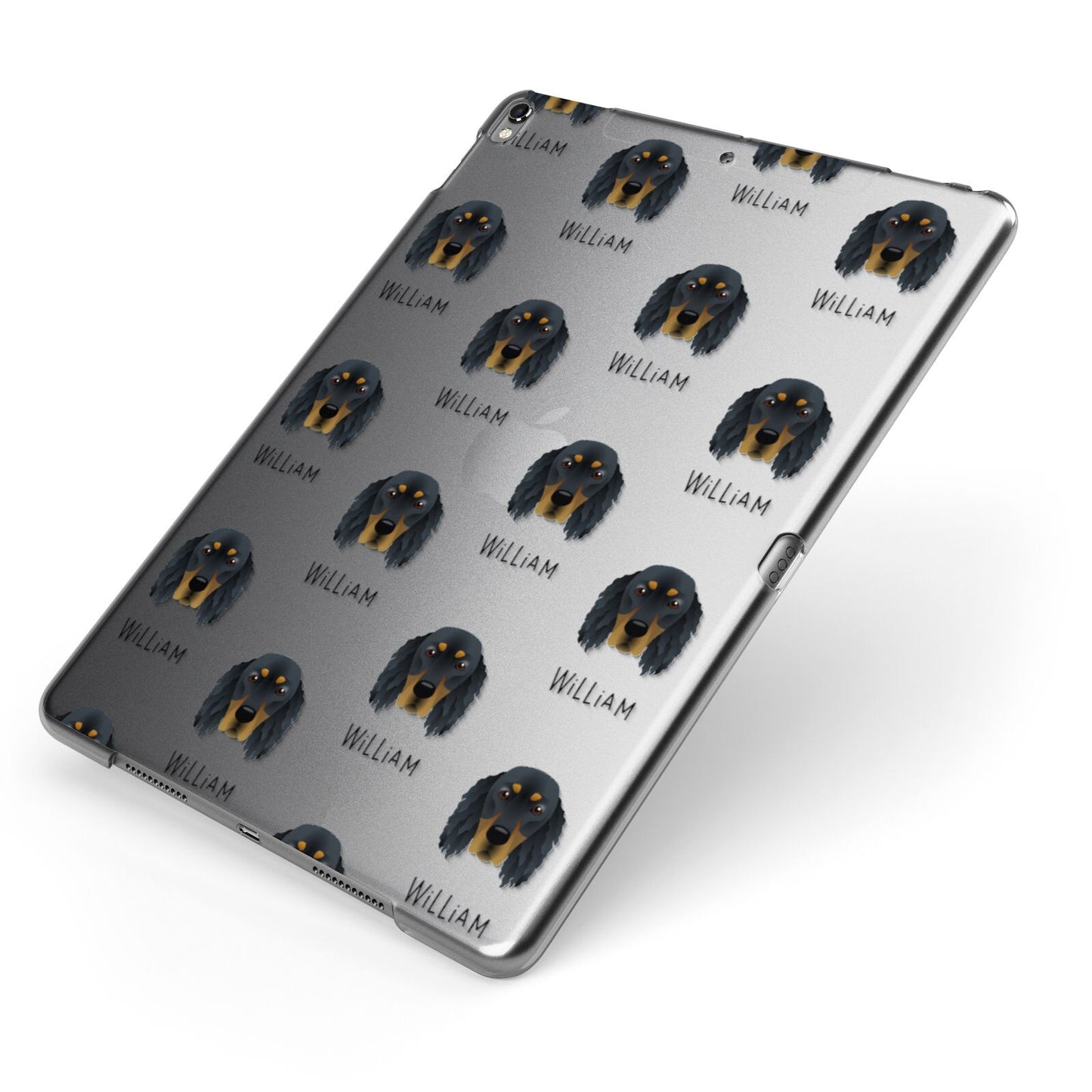 Gordon Setter Icon with Name Apple iPad Case on Grey iPad Side View