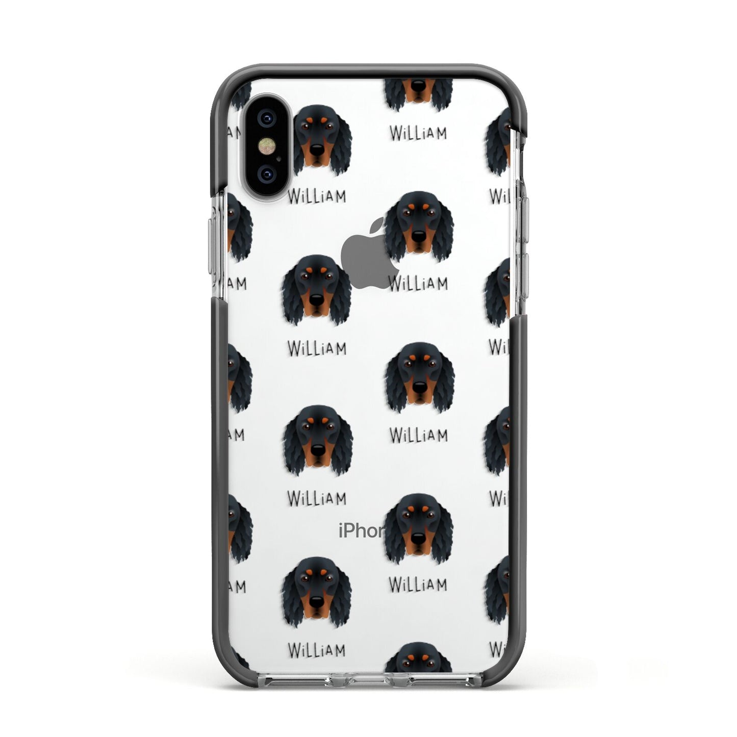Gordon Setter Icon with Name Apple iPhone Xs Impact Case Black Edge on Silver Phone