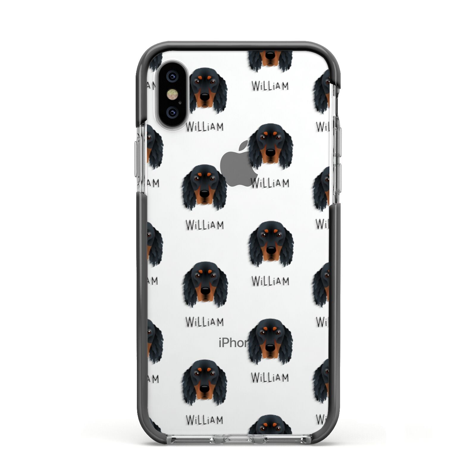 Gordon Setter Icon with Name Apple iPhone Xs Impact Case Black Edge on Silver Phone